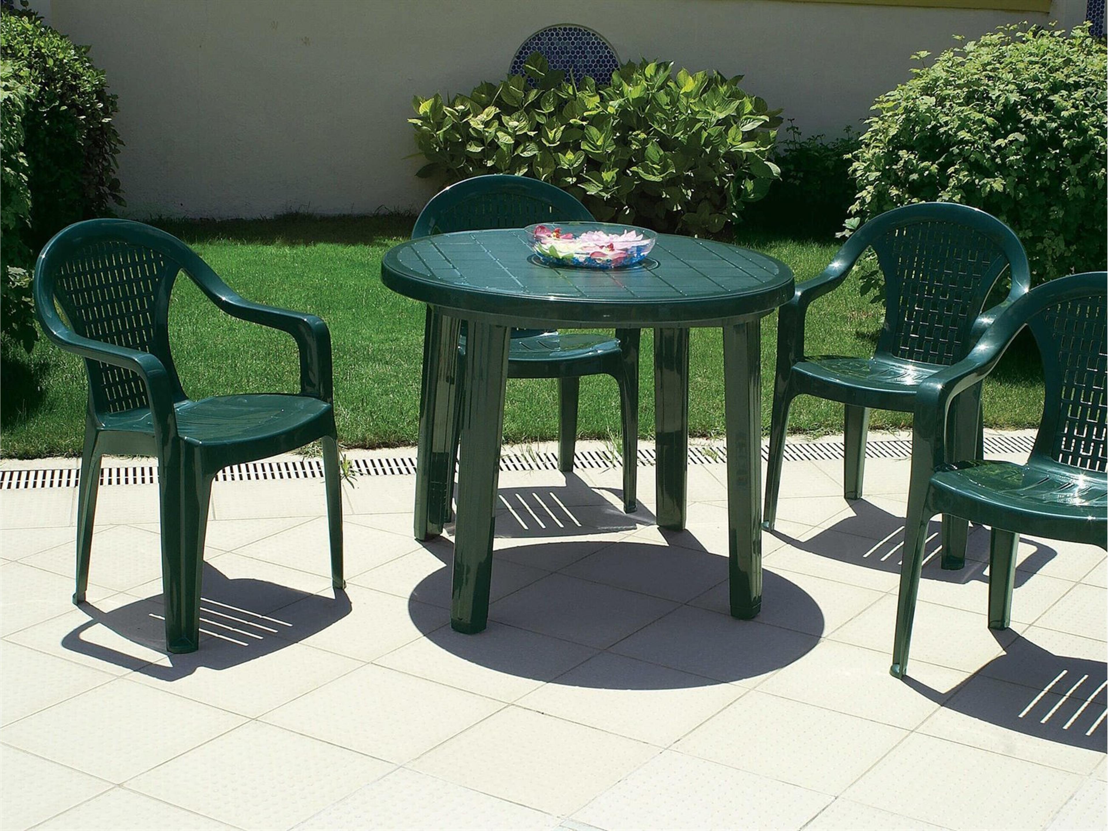 Compamia Sunny Green Resin Round Umbrella Hole Dining Table