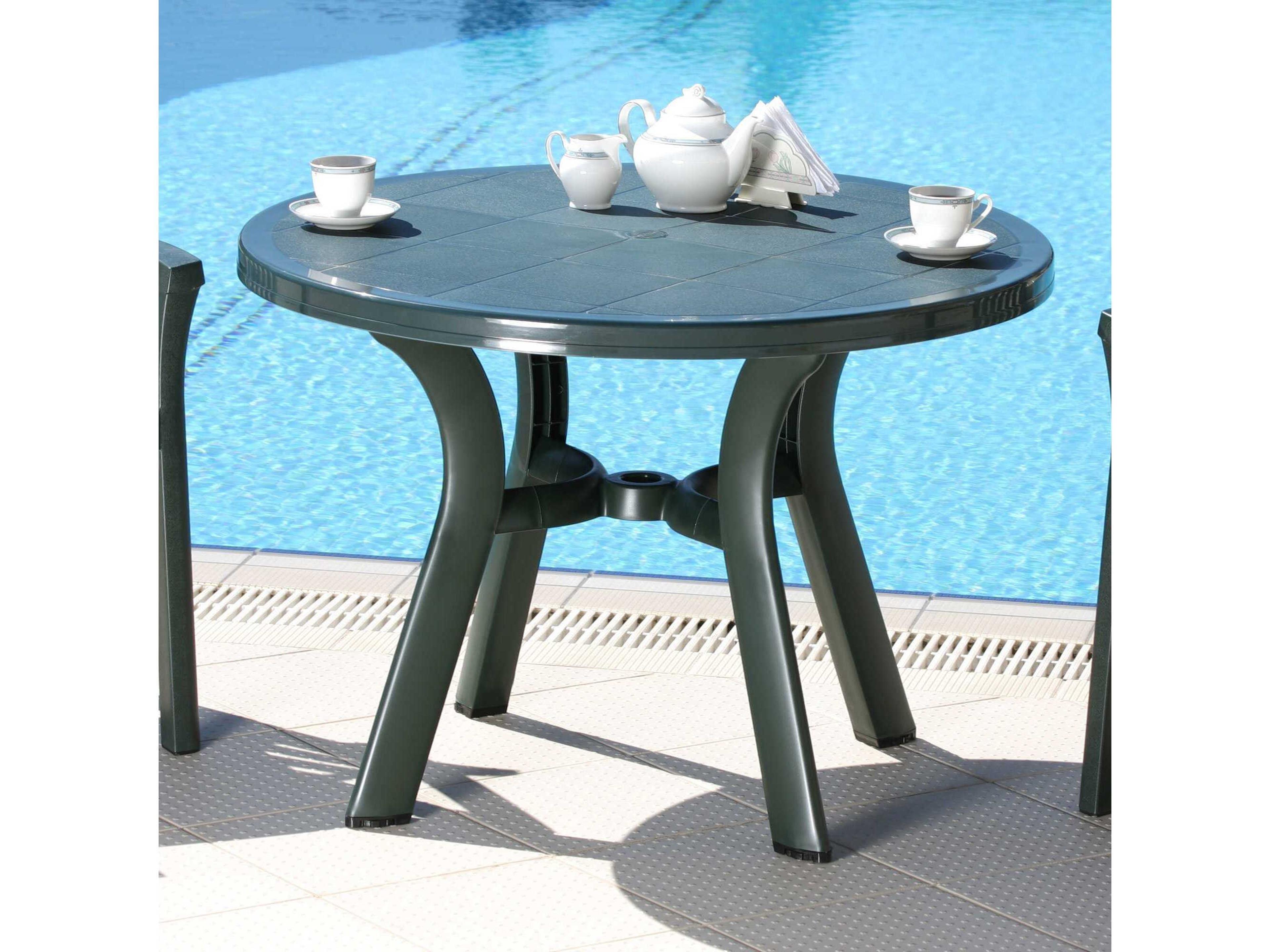 Compamia Truva Green Resin Round Umbrella Hole Dining Table