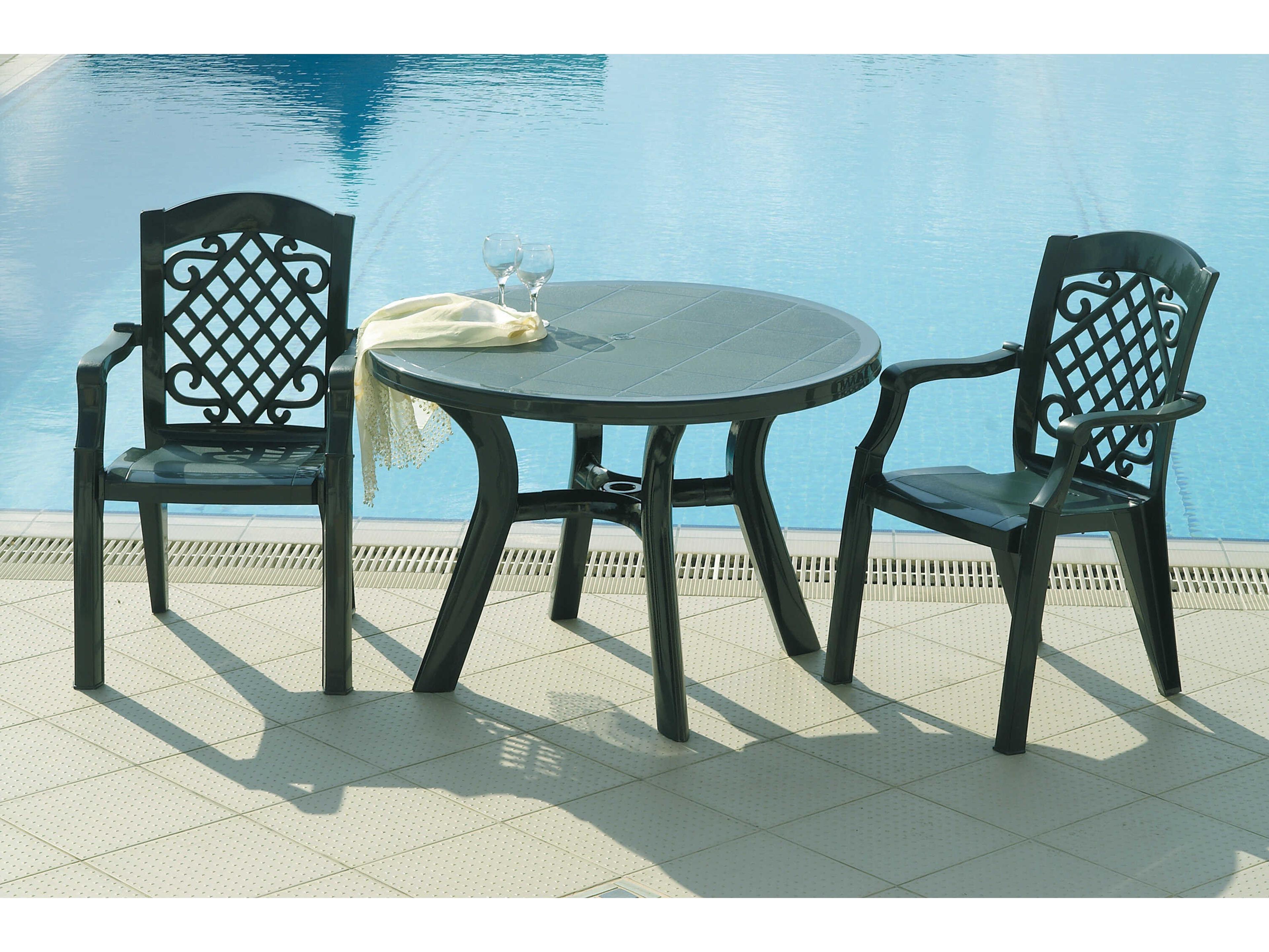 Compamia Truva Green Resin Round Umbrella Hole Dining Table