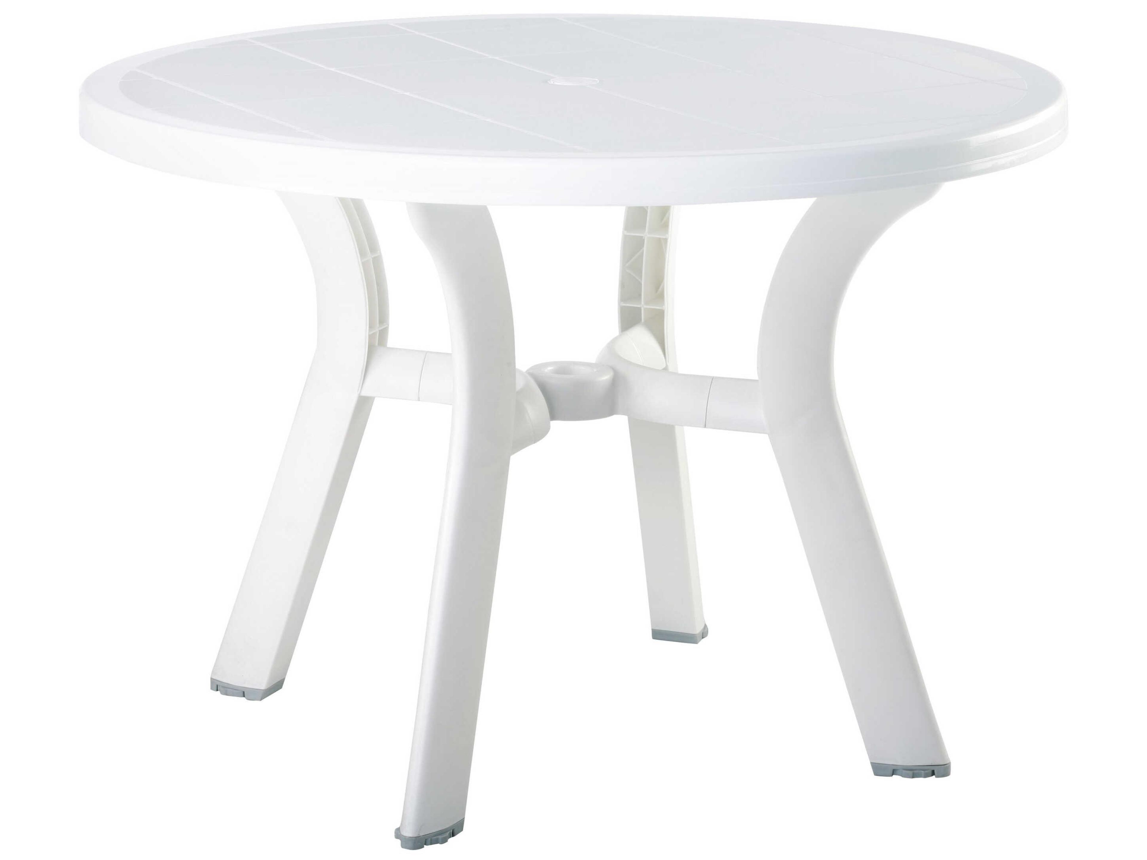 Truva White Resin Round Umbrella Hole Dining Table