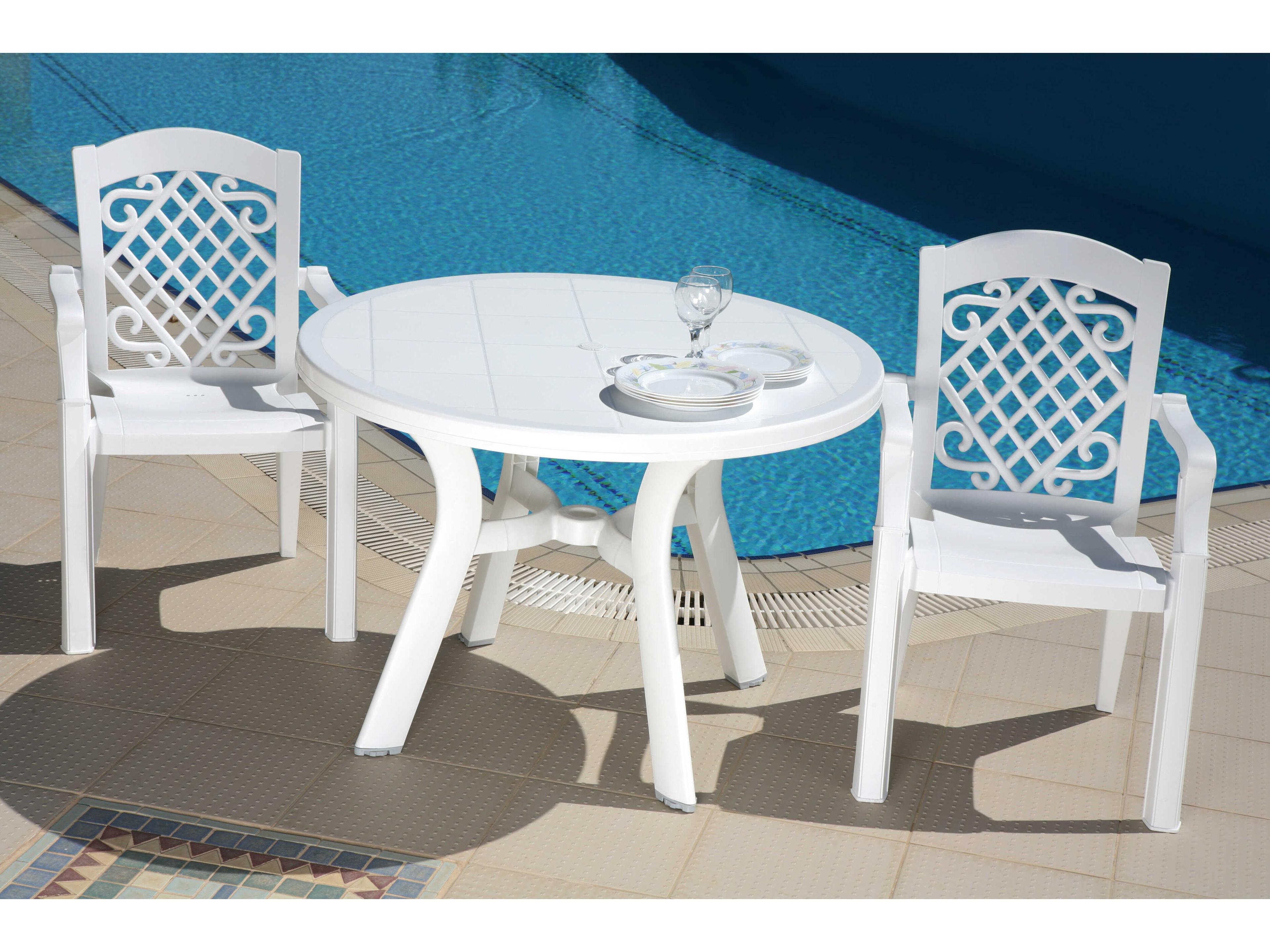 Compamia Truva White Resin Round Umbrella Hole Dining Table