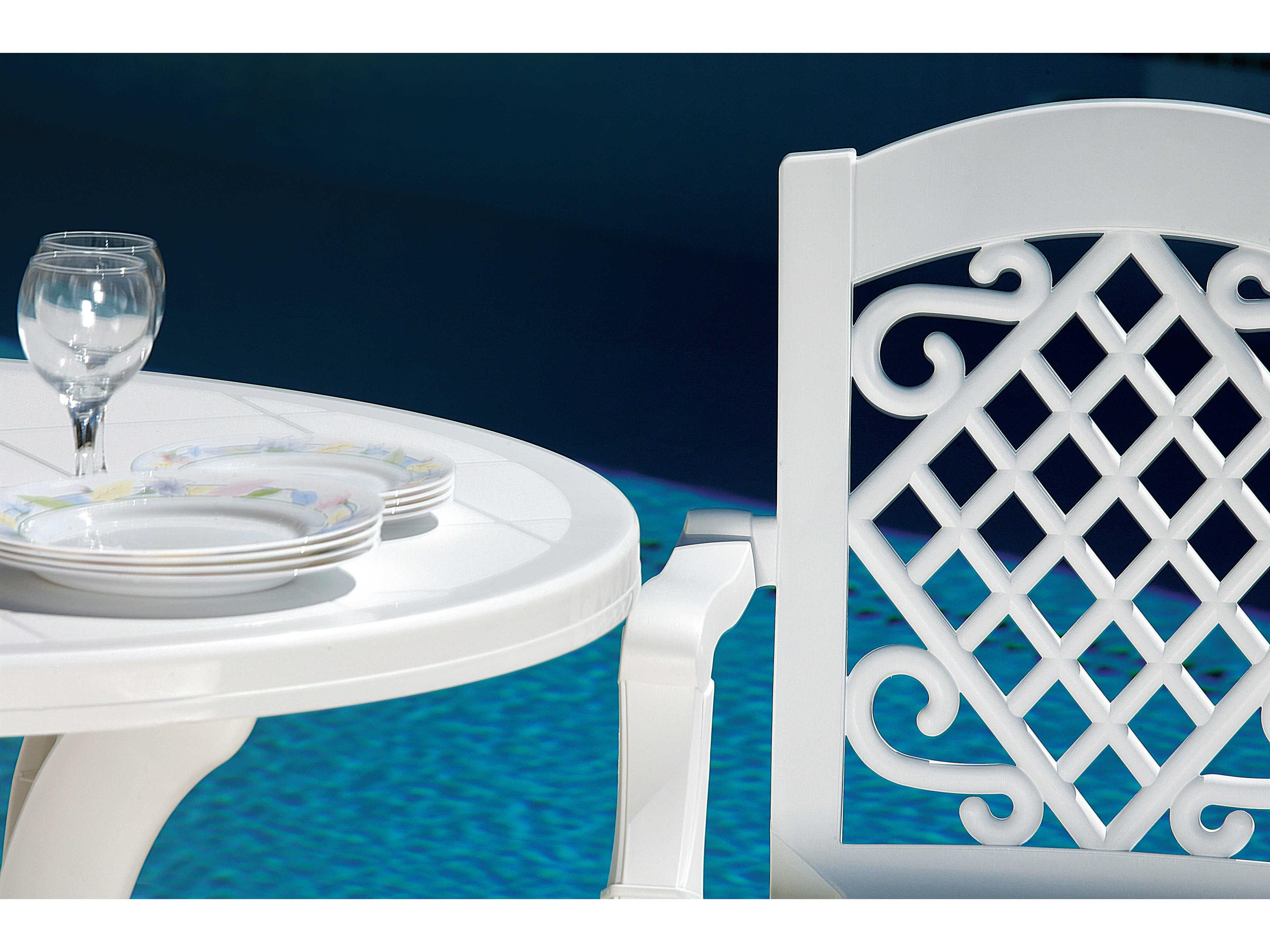 Compamia Truva White Resin Round Umbrella Hole Dining Table