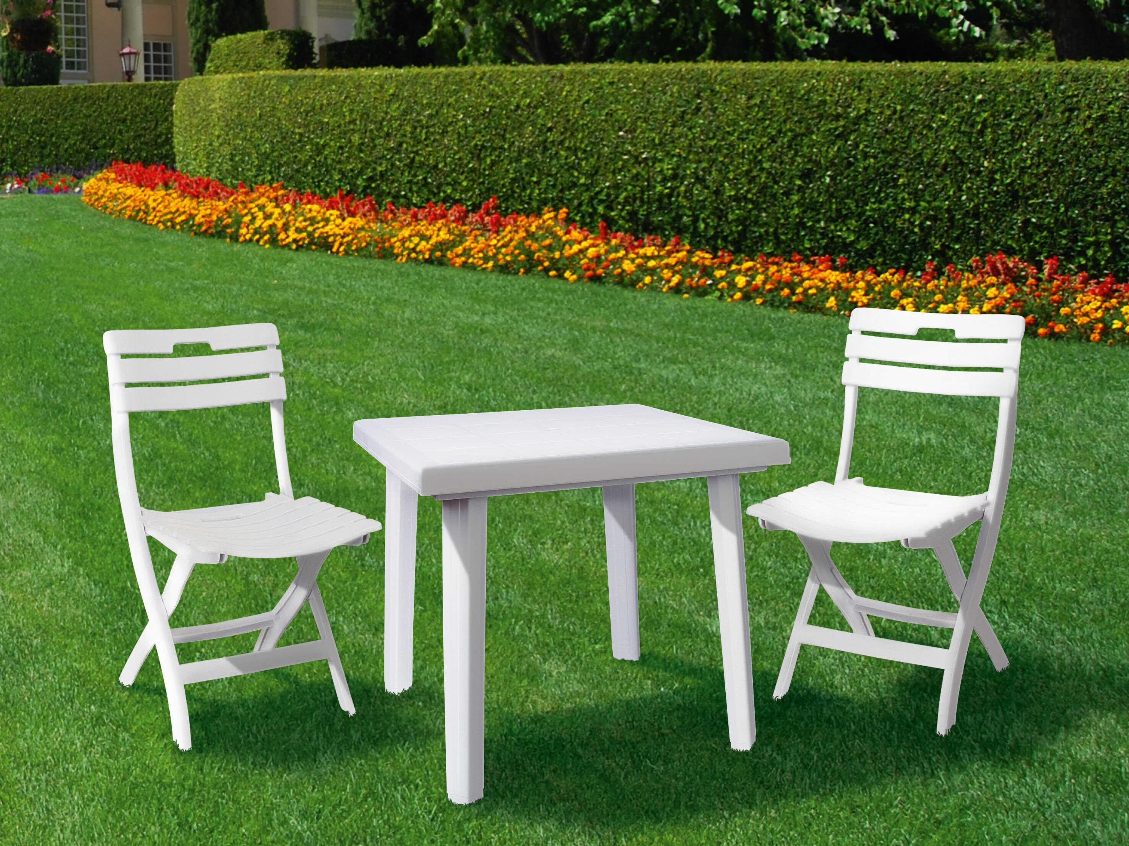 Compamia Cuadra White Resin Square Umbrella Hole Dining Table