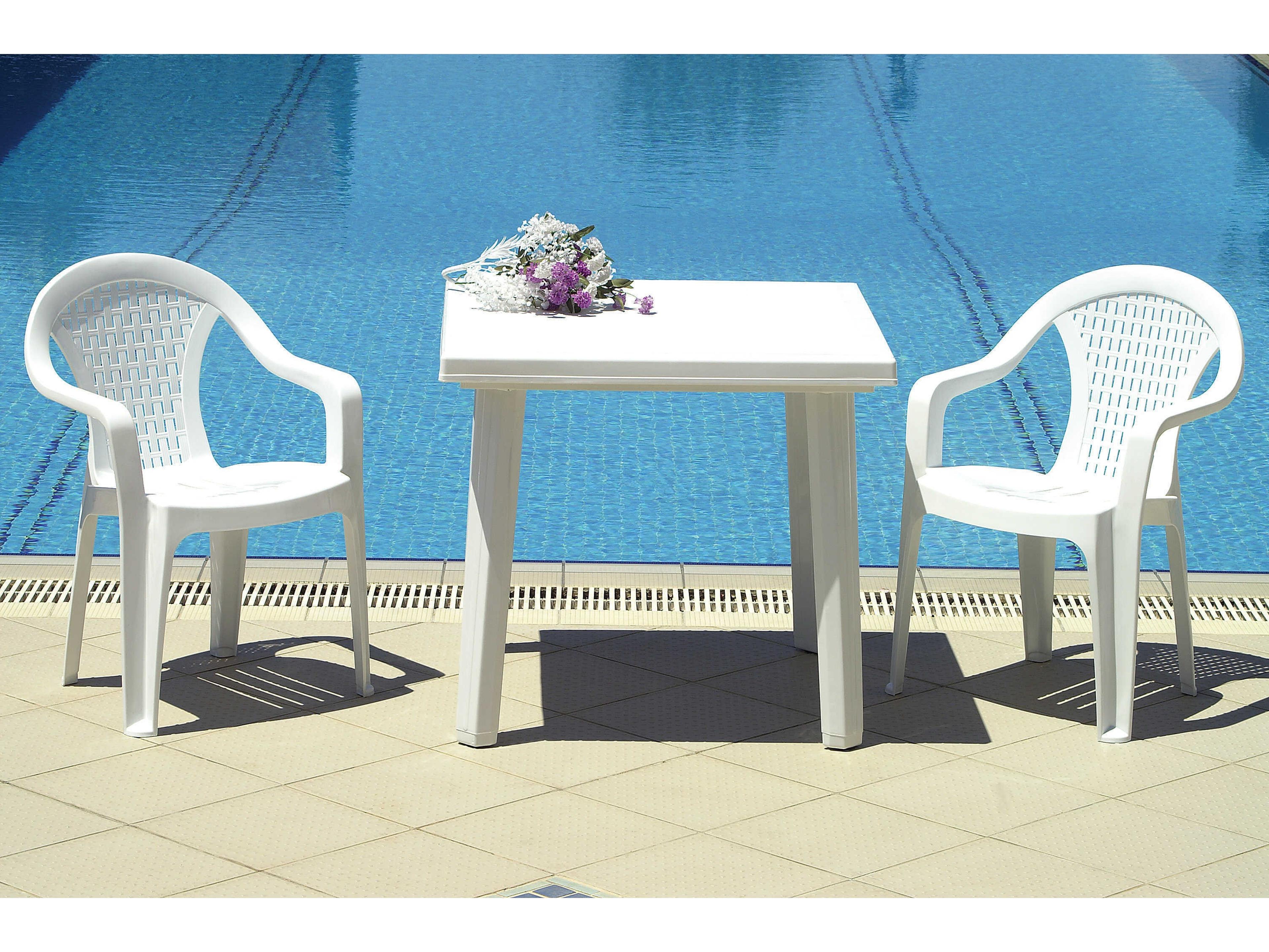 Compamia Cuadra White Resin Square Umbrella Hole Dining Table