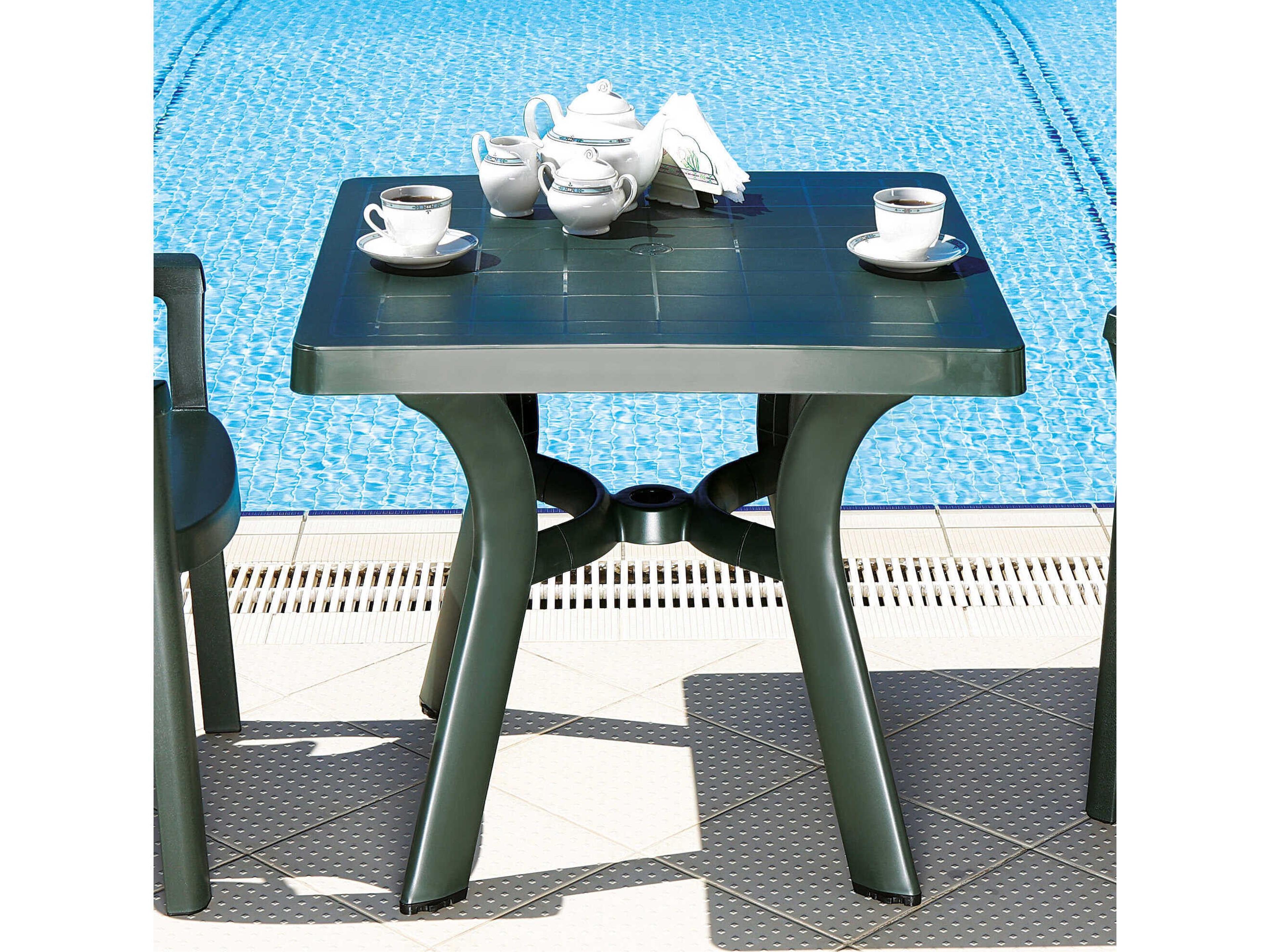 Compamia Viva Green Resin Square Umbrella Hole Dining Table