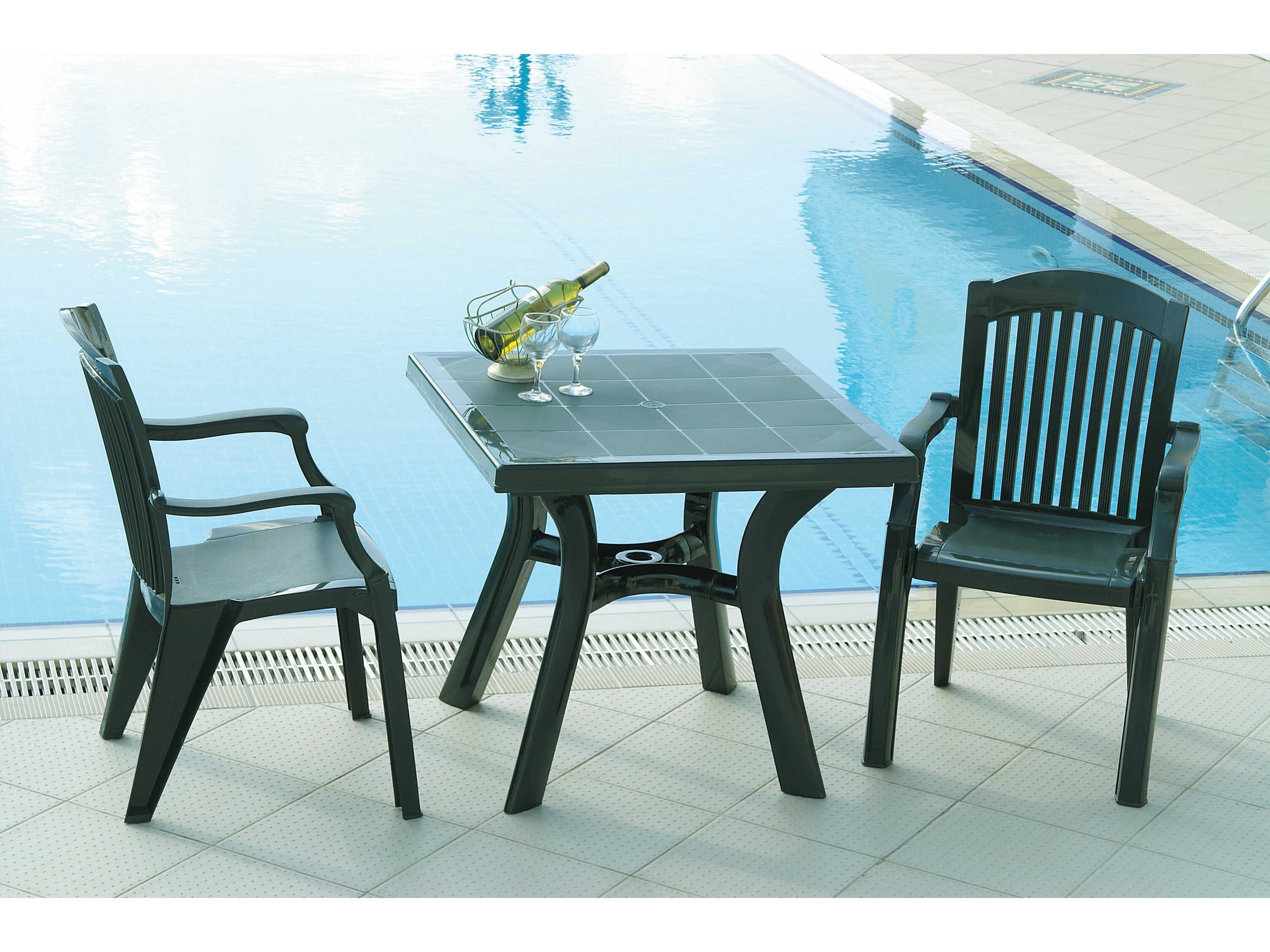 Compamia Viva Green Resin Square Umbrella Hole Dining Table