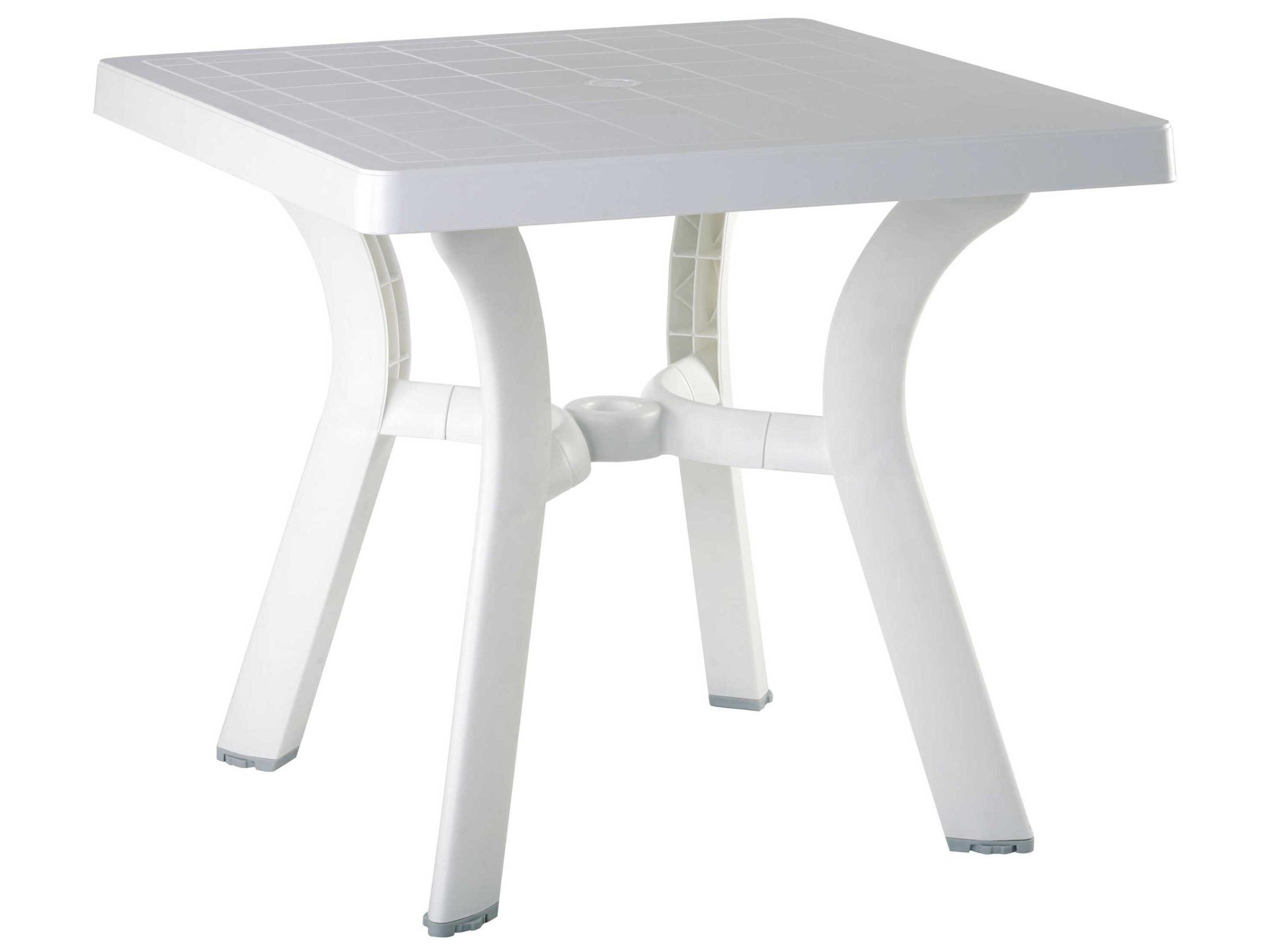 Viva White Resin Square Umbrella Hole Dining Table