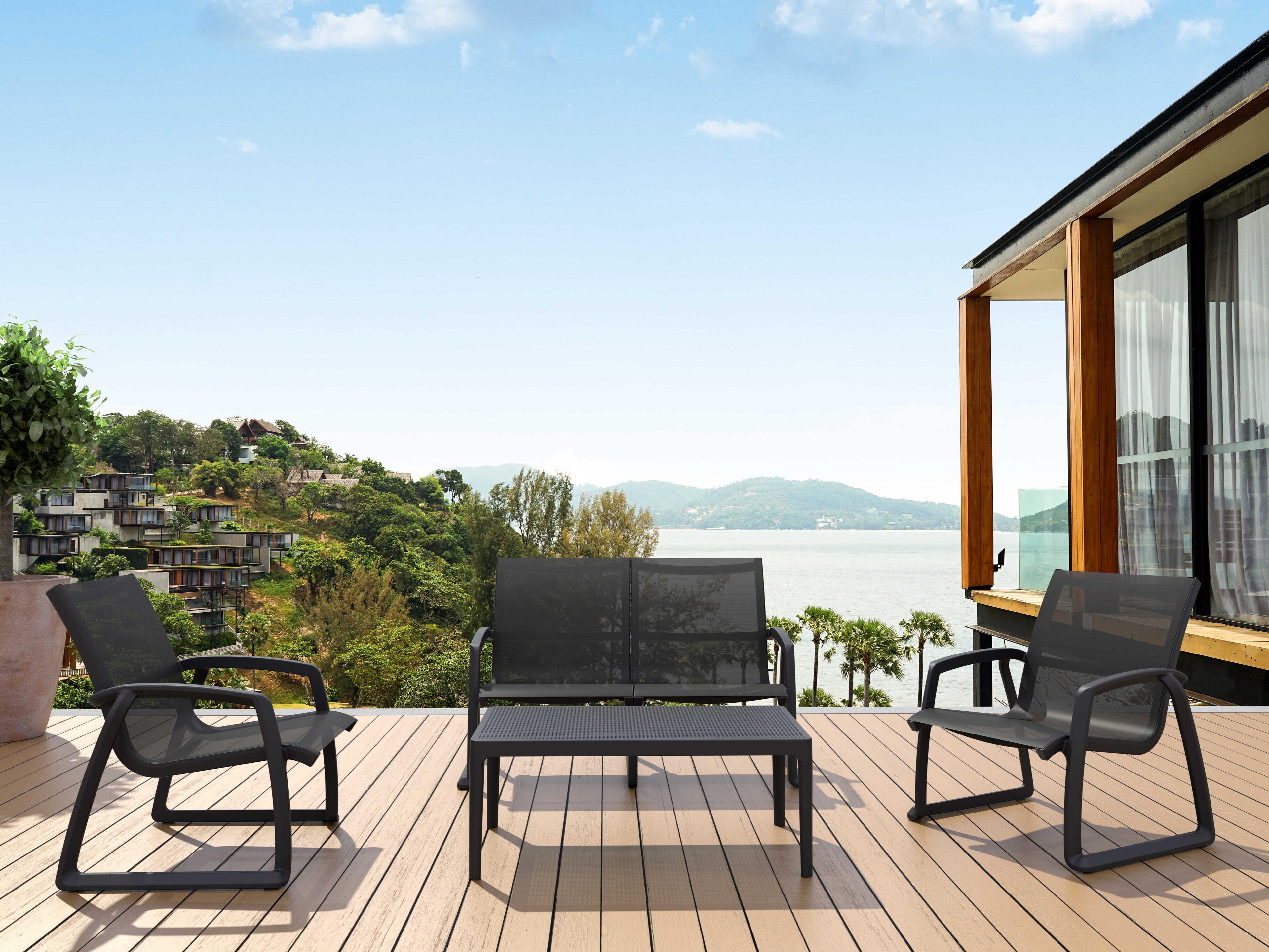 Pacific Black Polypropylene Sling Lounge Set