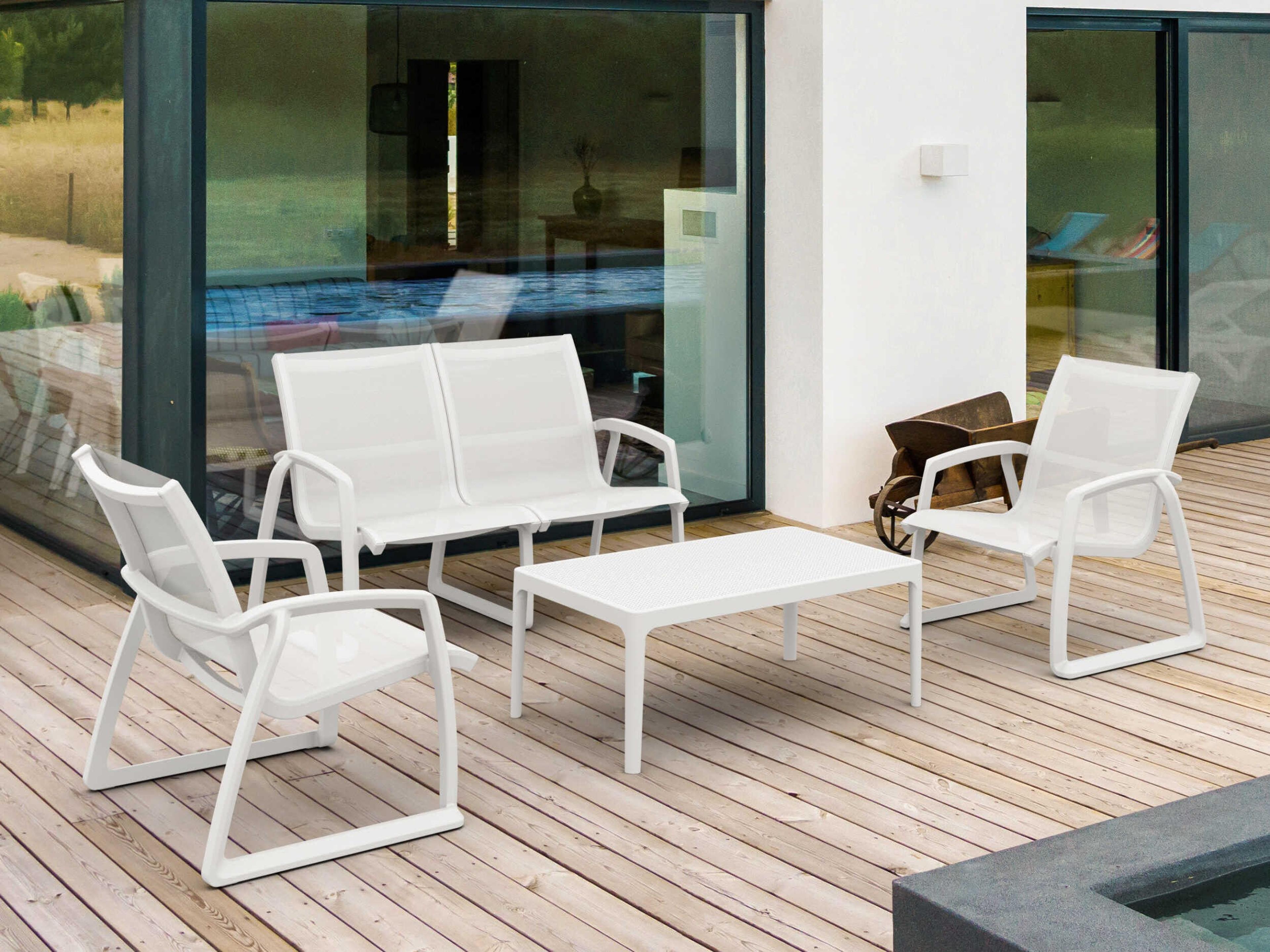 Pacific White Resin Sling Lounge Set