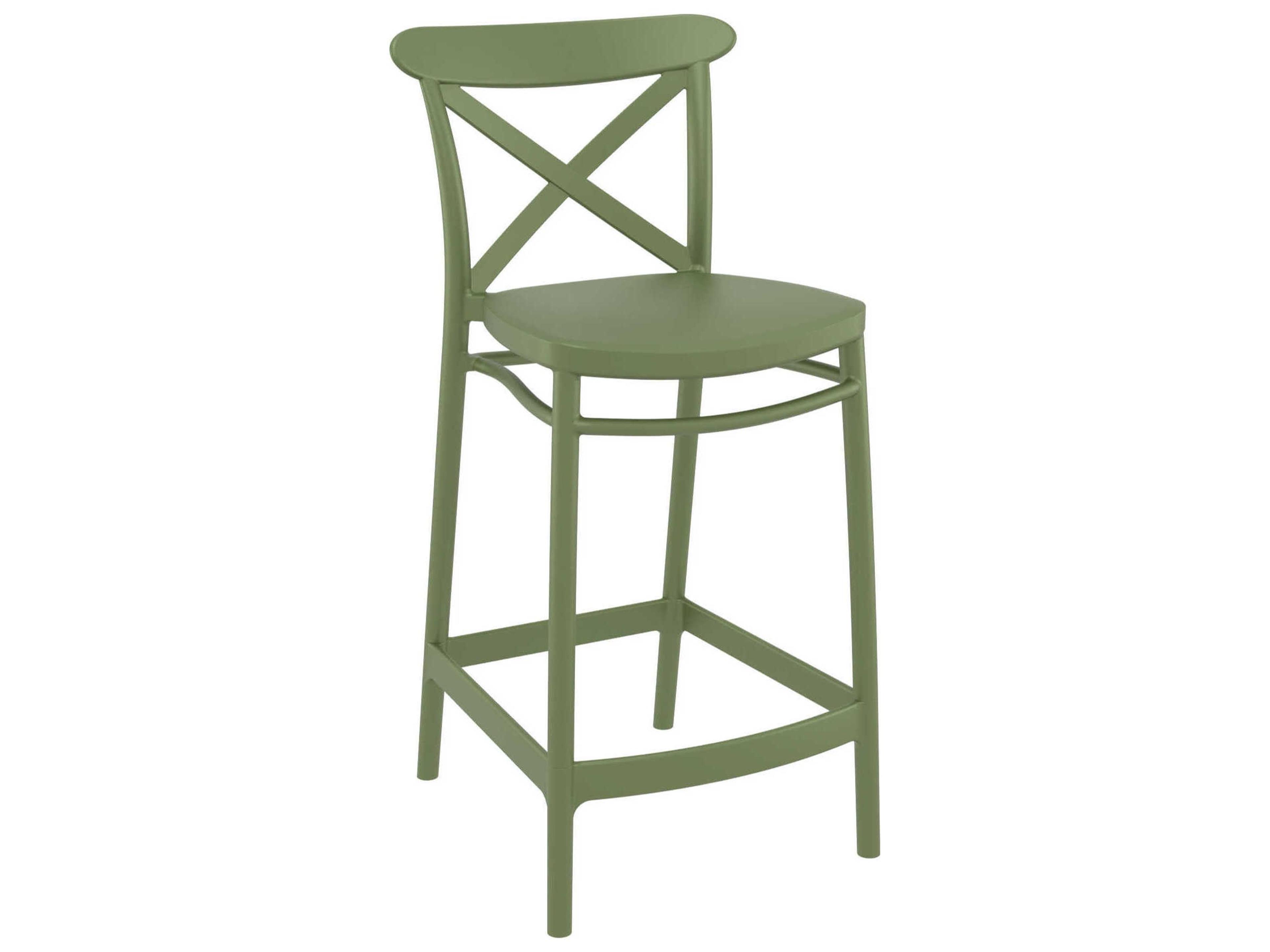 Cross Olive Green Polypropylene Counter Stool