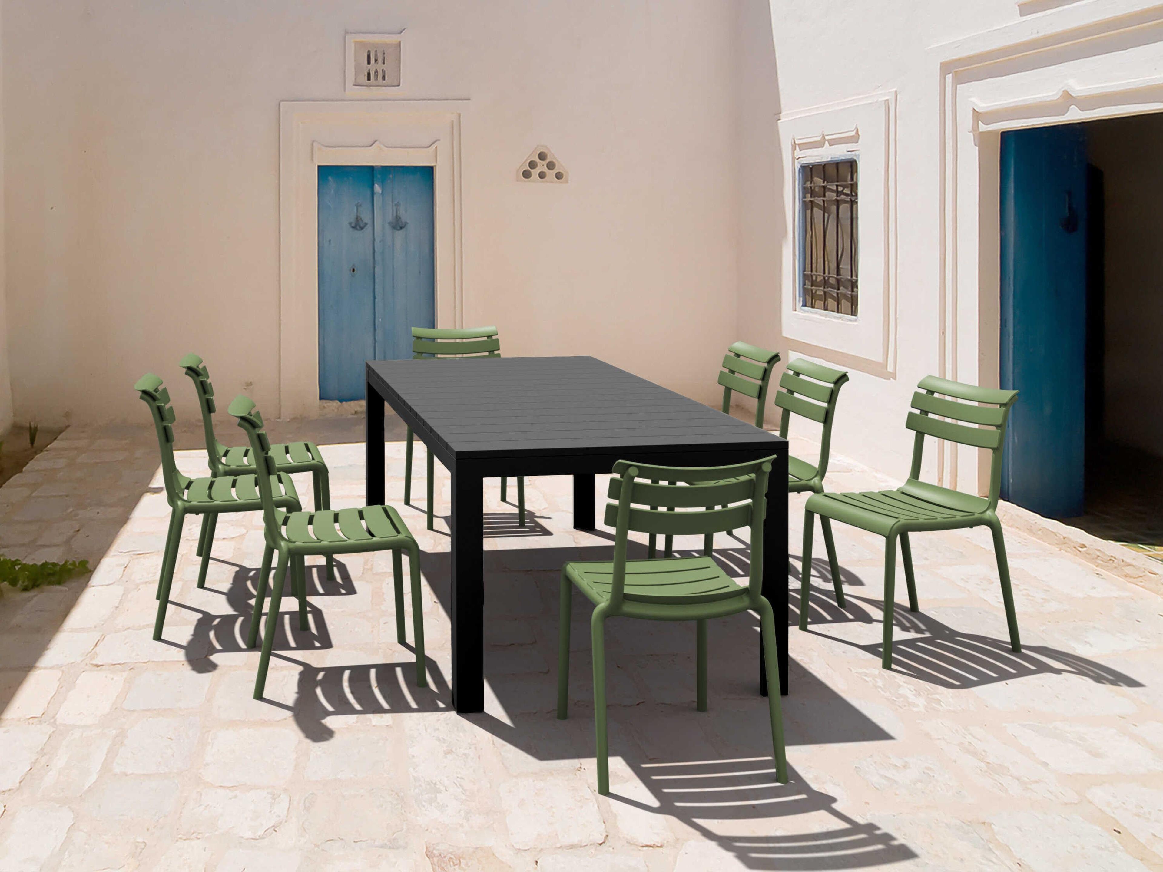 Helen Black Olive Green Polypropylene Dining Set
