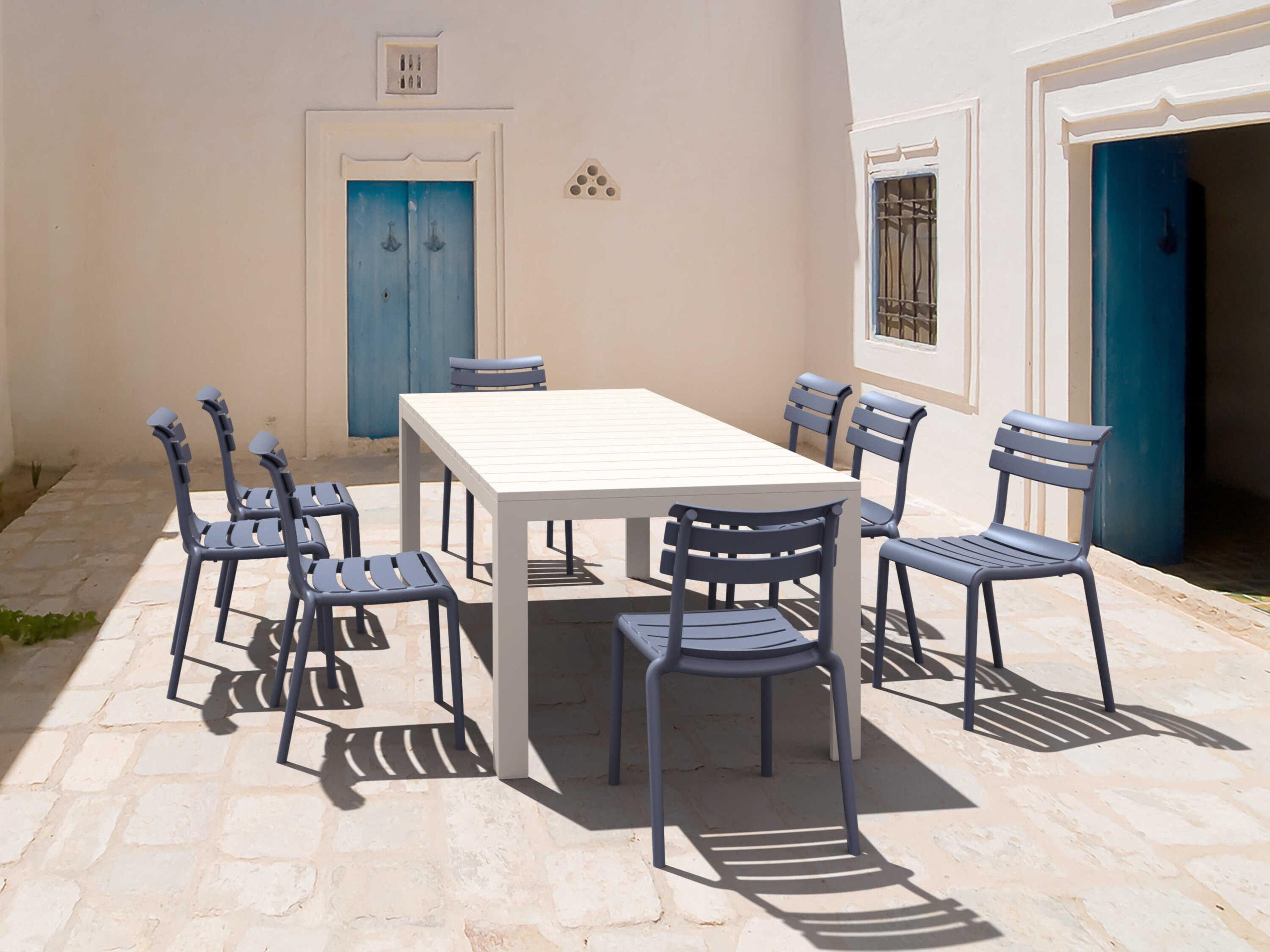 Helen White Dark Gray Polypropylene Dining Set