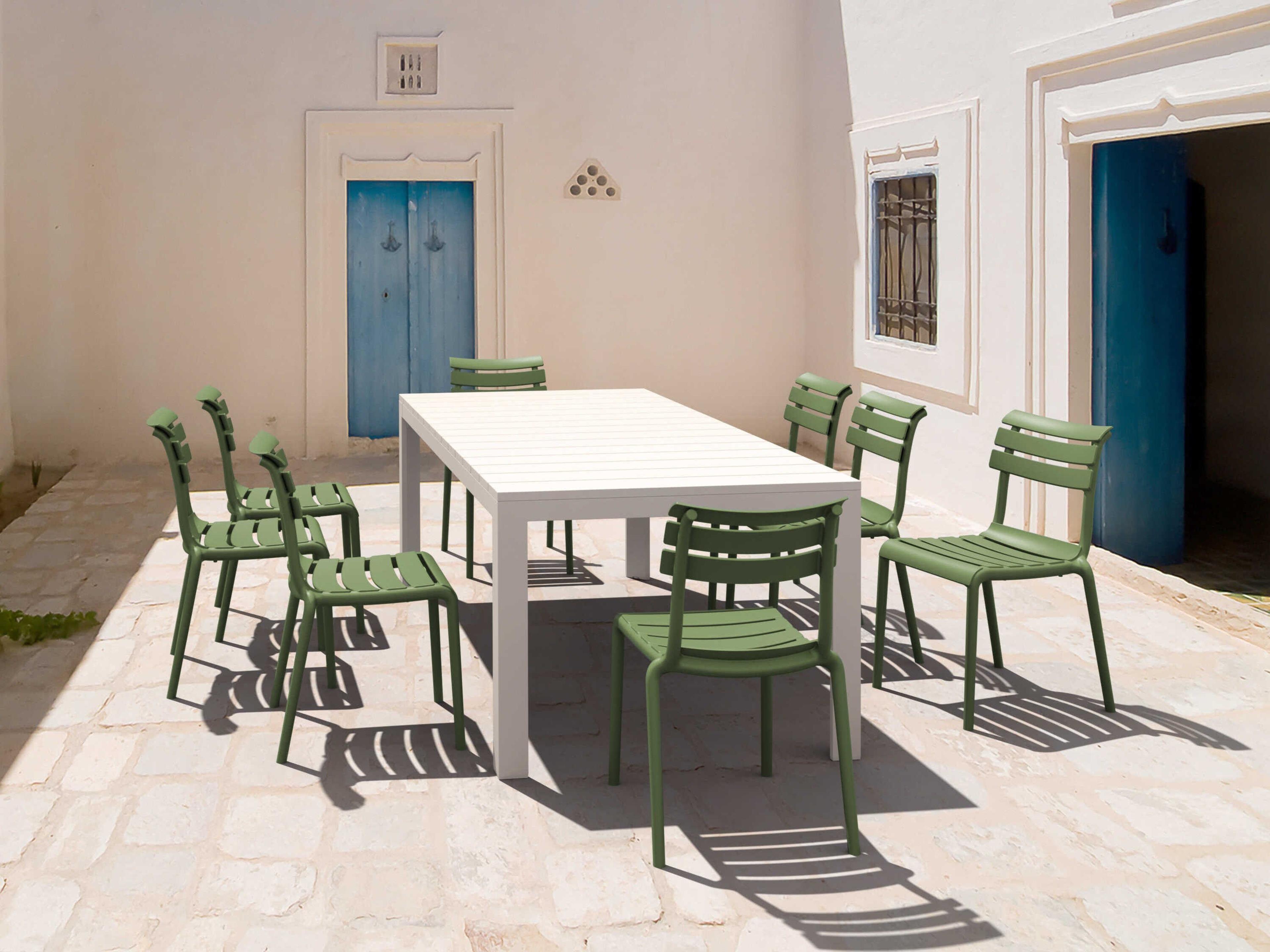 Helen White Olive Green Polypropylene Dining Set