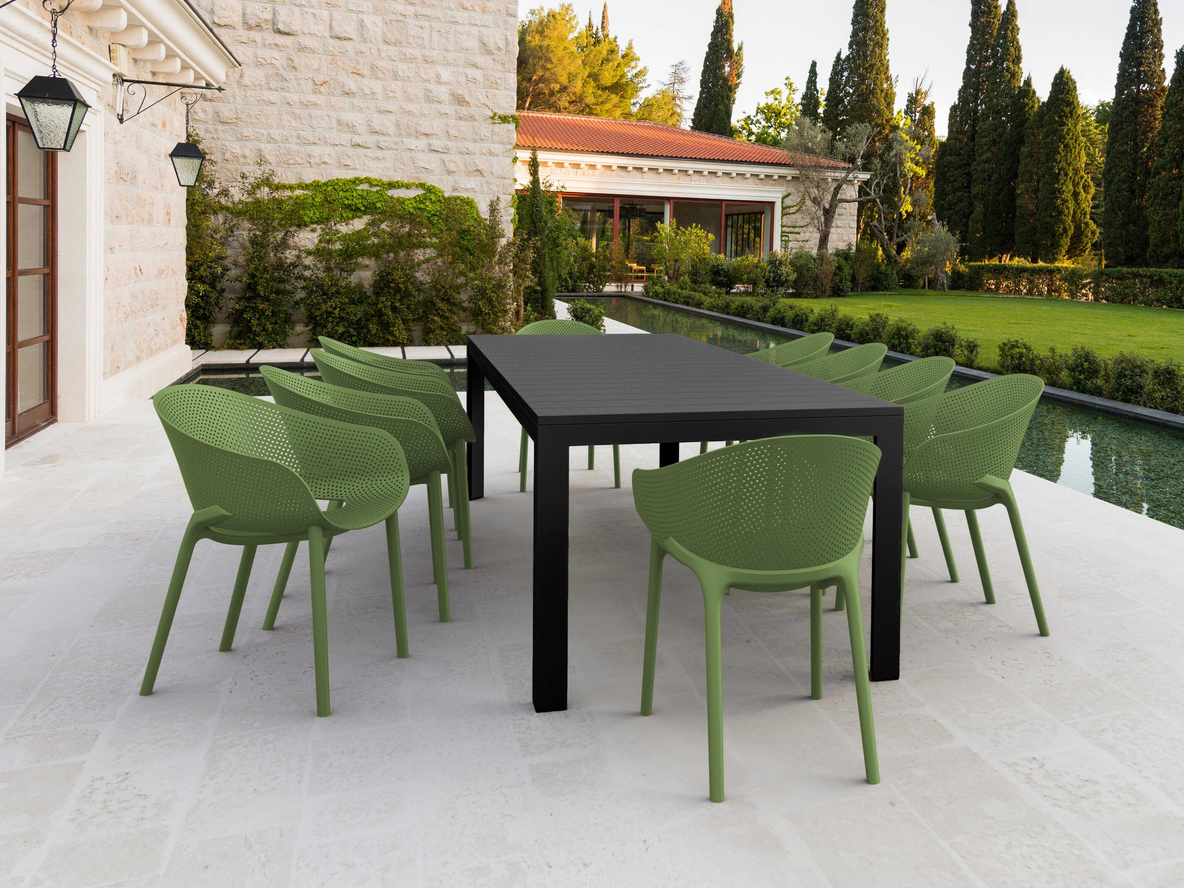 Sky Black Olive Green Polypropylene Dining Set