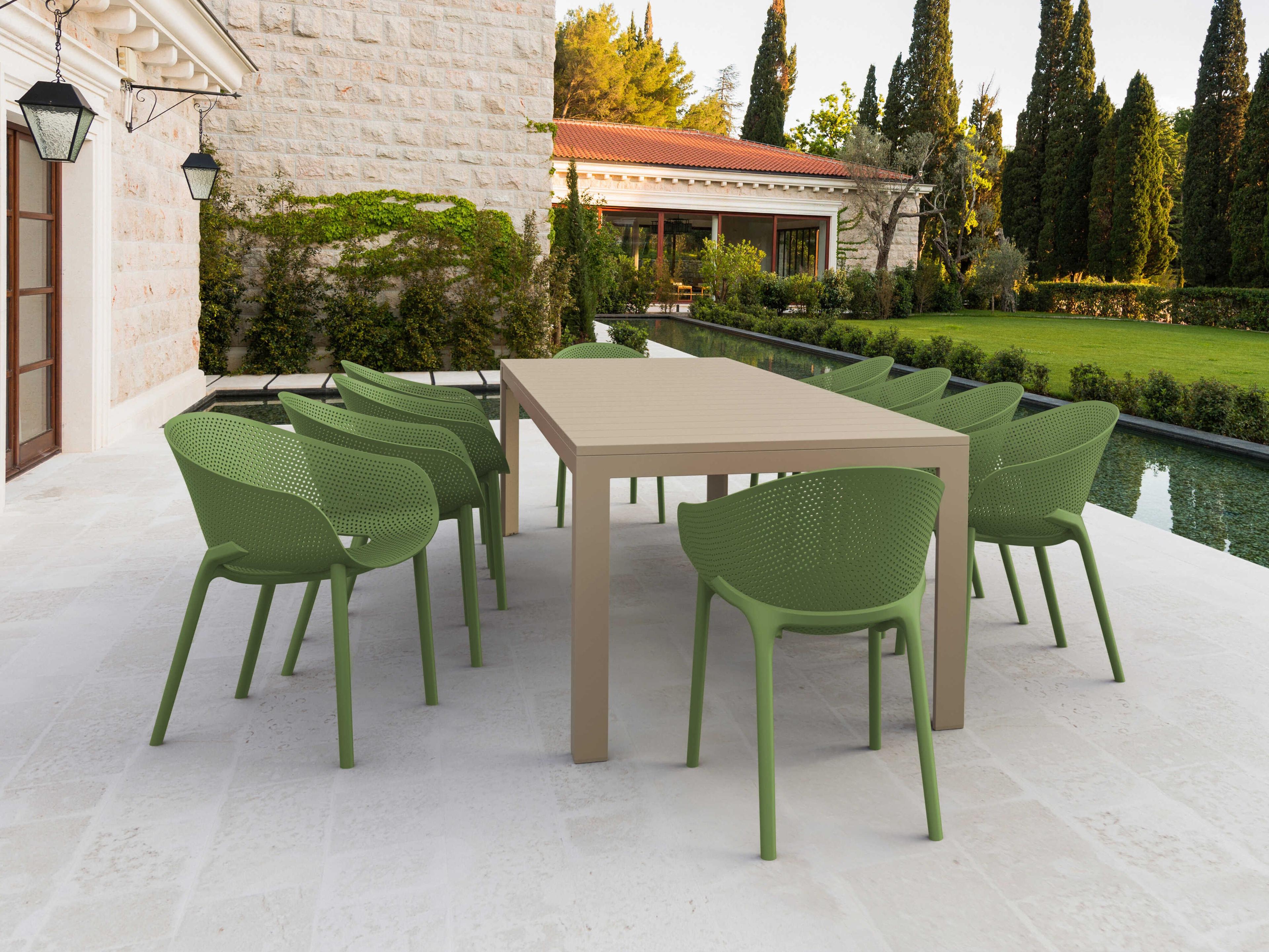Sky Taupe Olive Green Polypropylene Dining Set