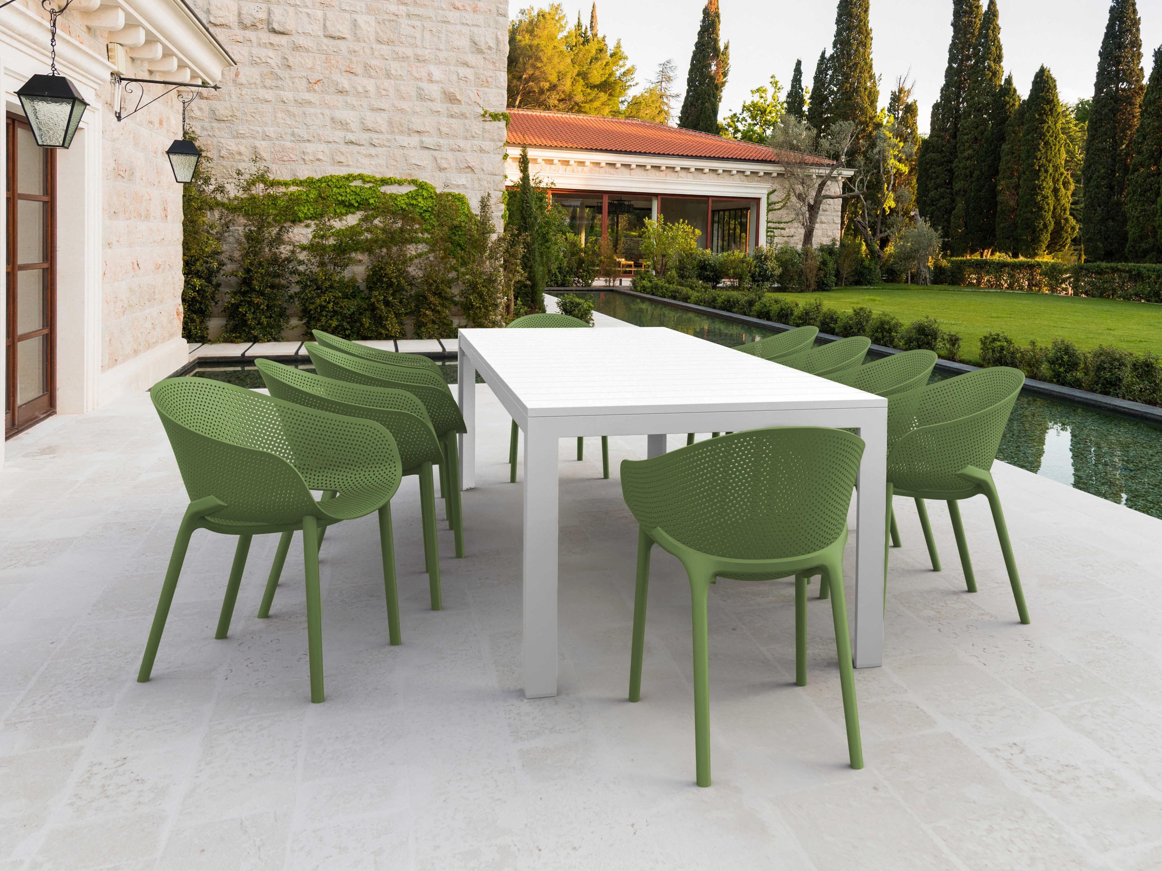 Sky White Olive Green Polypropylene Dining Set