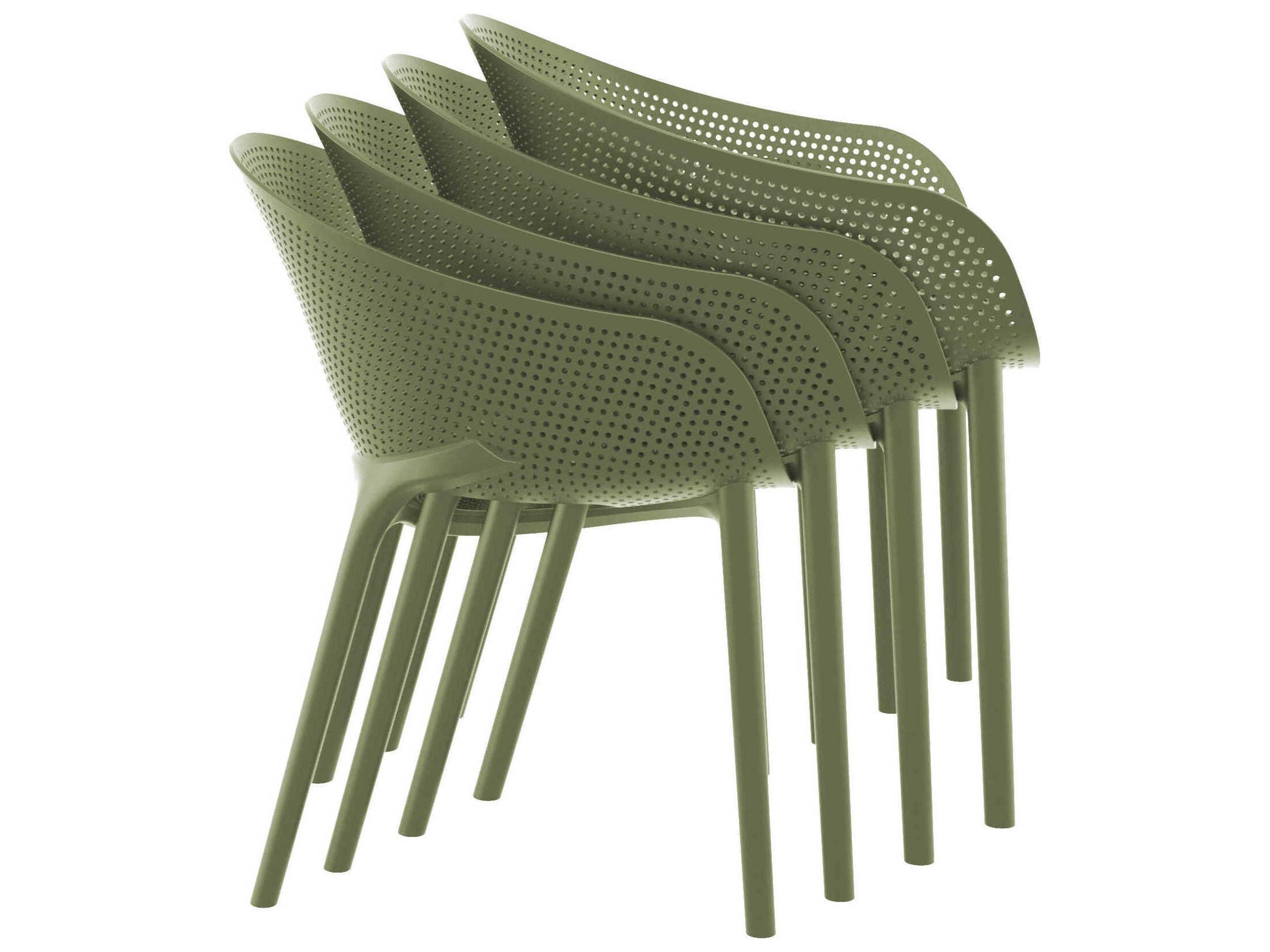 Compamia Sky White Olive Green Polypropylene Dining Set