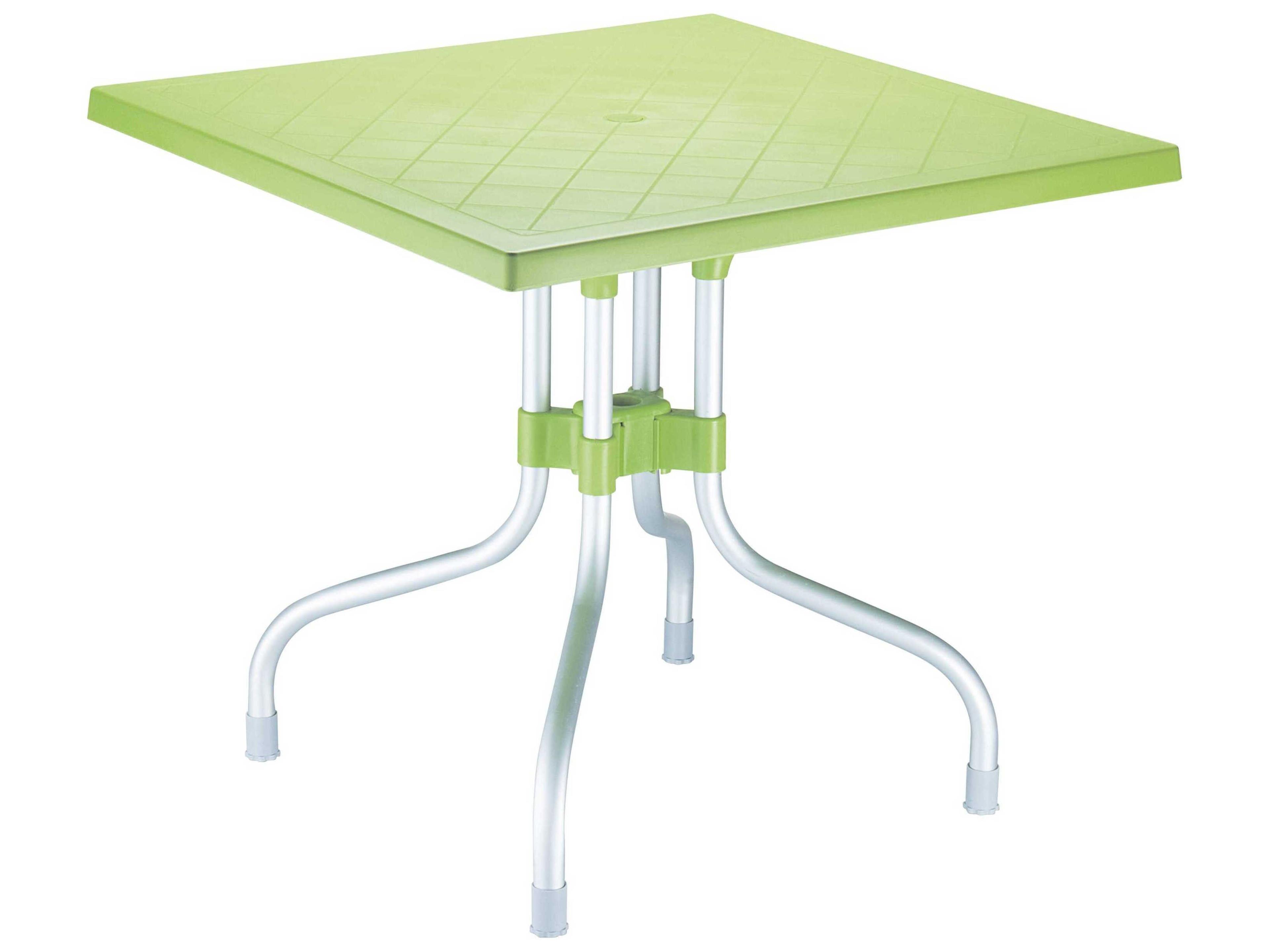 Forza Apple Green Aluminum Square Umbrella Hole Dining Table