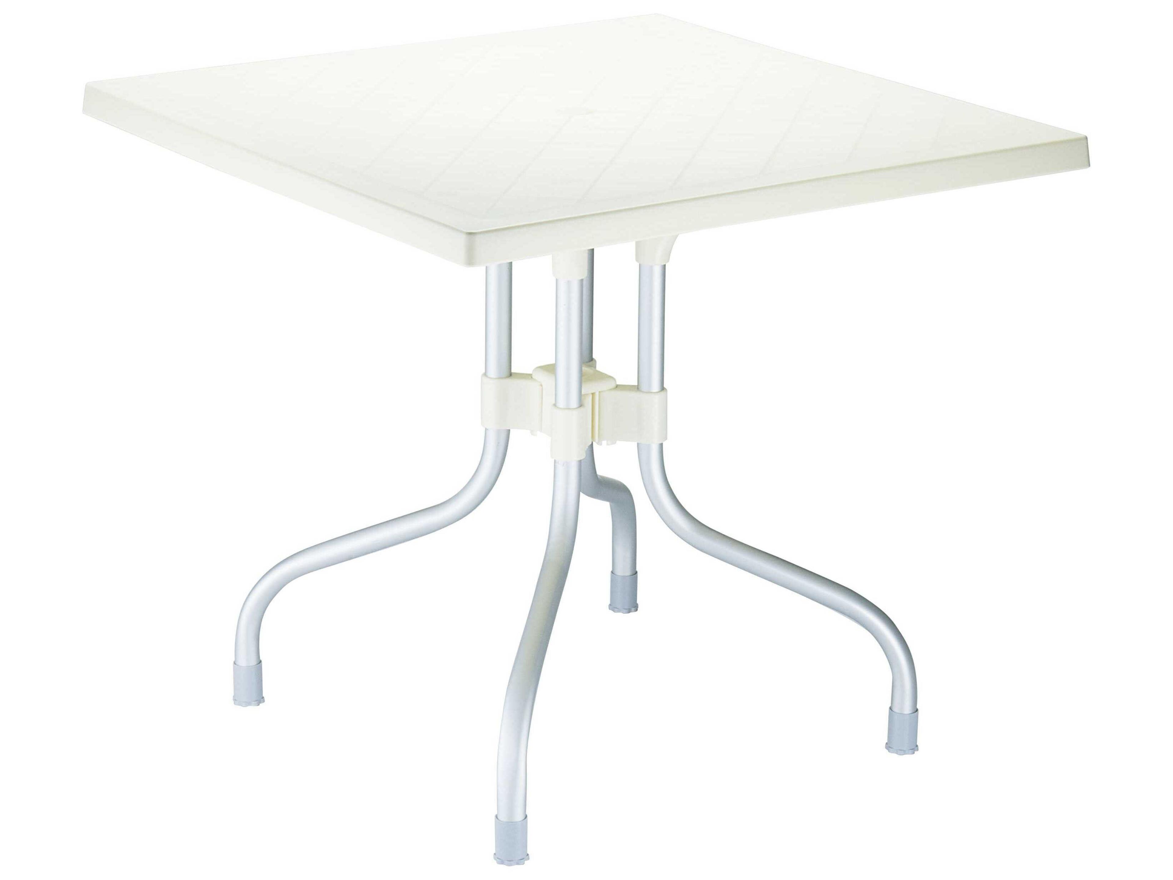 Forza Beige Aluminum Square Umbrella Hole Dining Table
