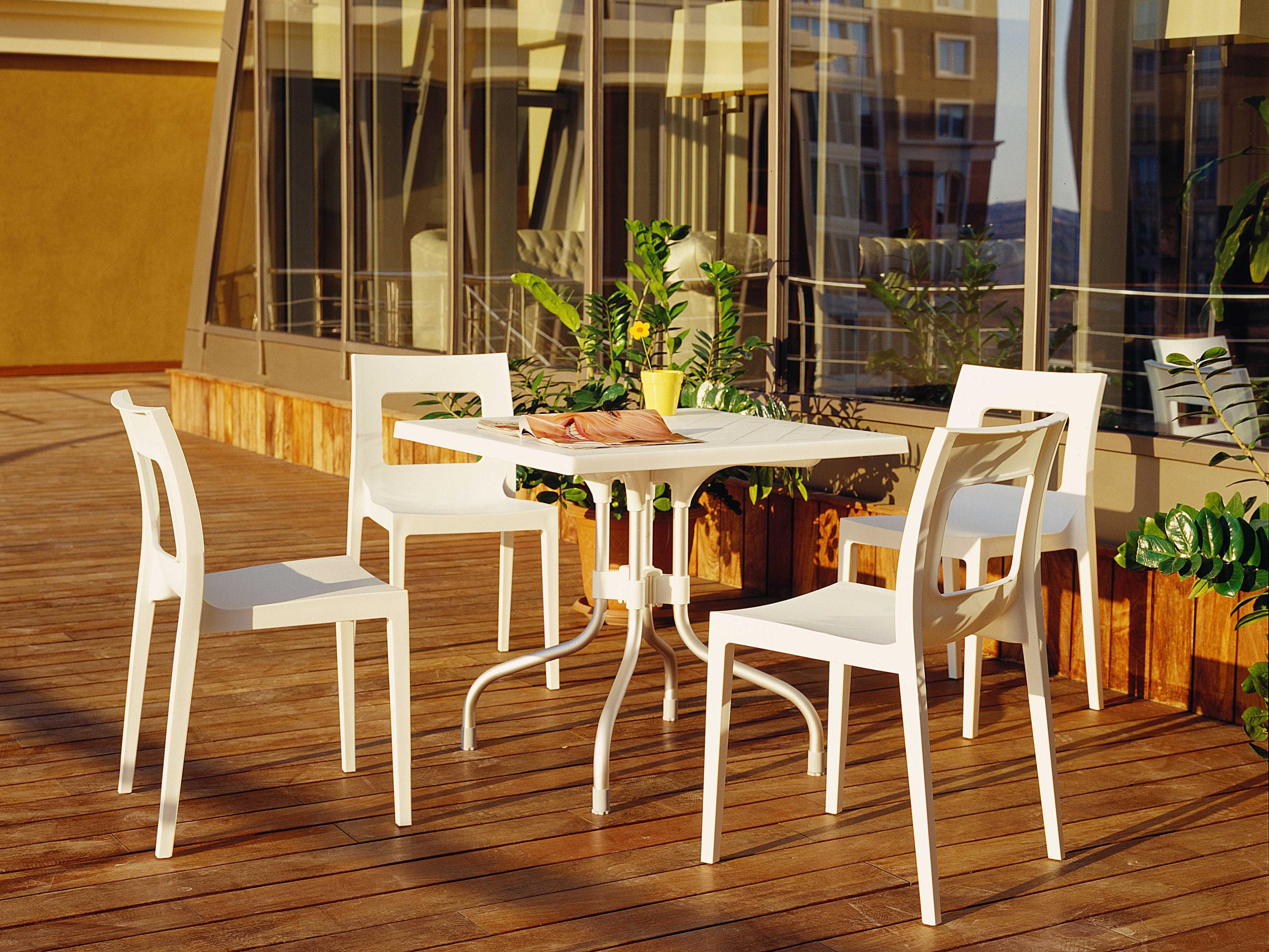 Compamia Forza Beige Aluminum Square Umbrella Hole Dining Table