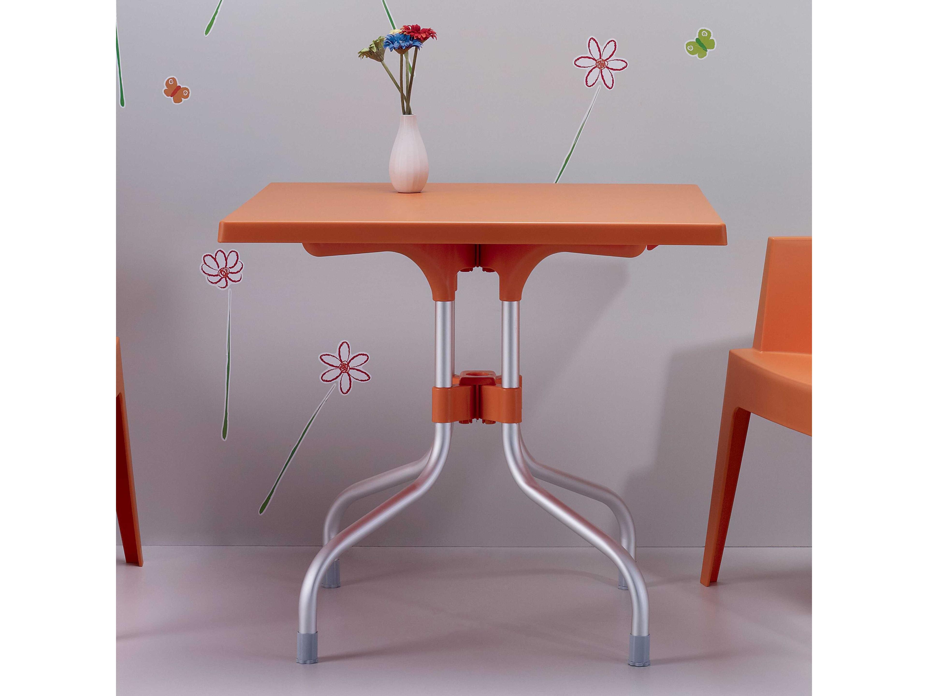 Compamia Forza Orange Aluminum Square Umbrella Hole Dining Table