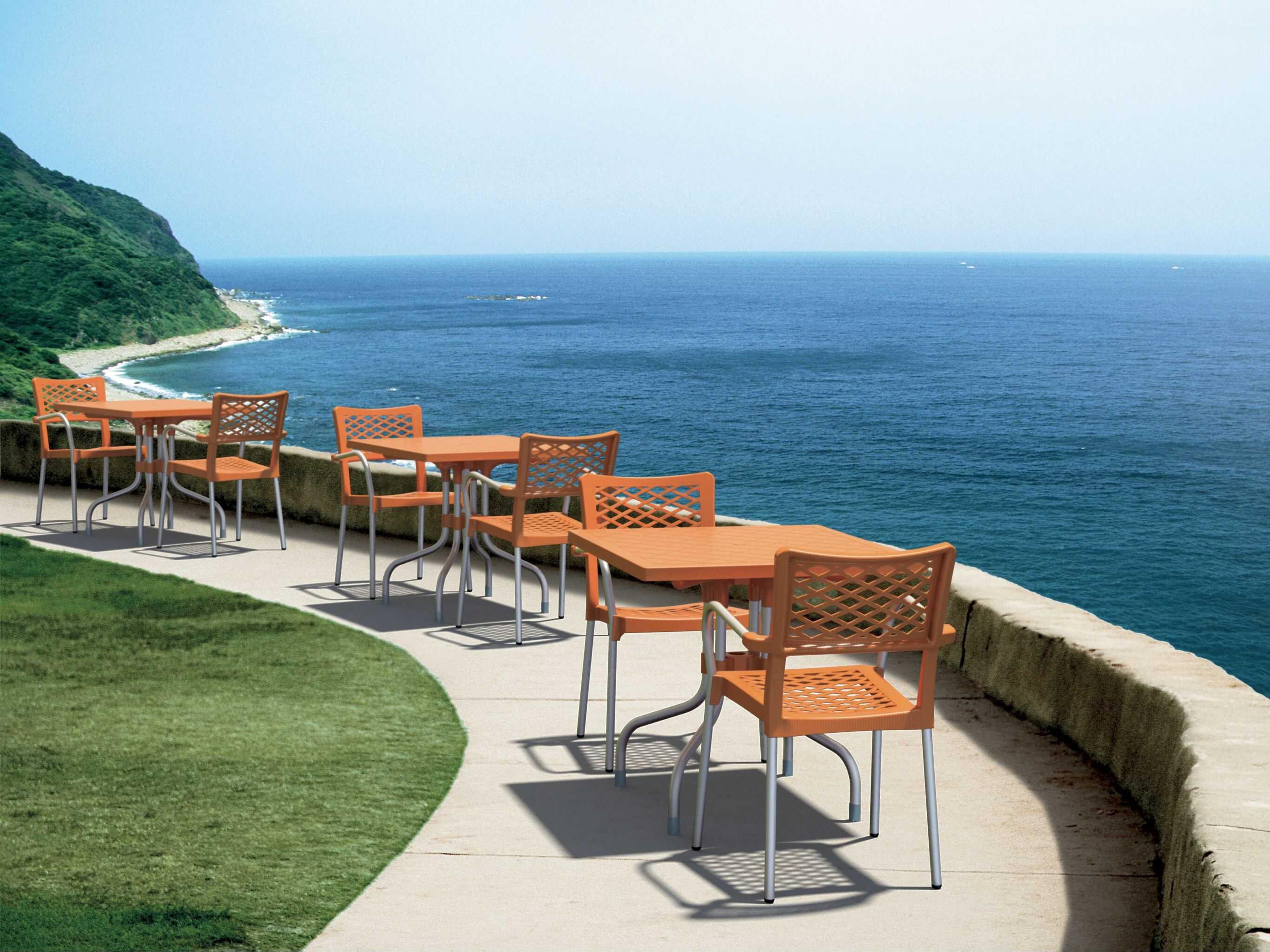 Compamia Forza Orange Aluminum Square Umbrella Hole Dining Table