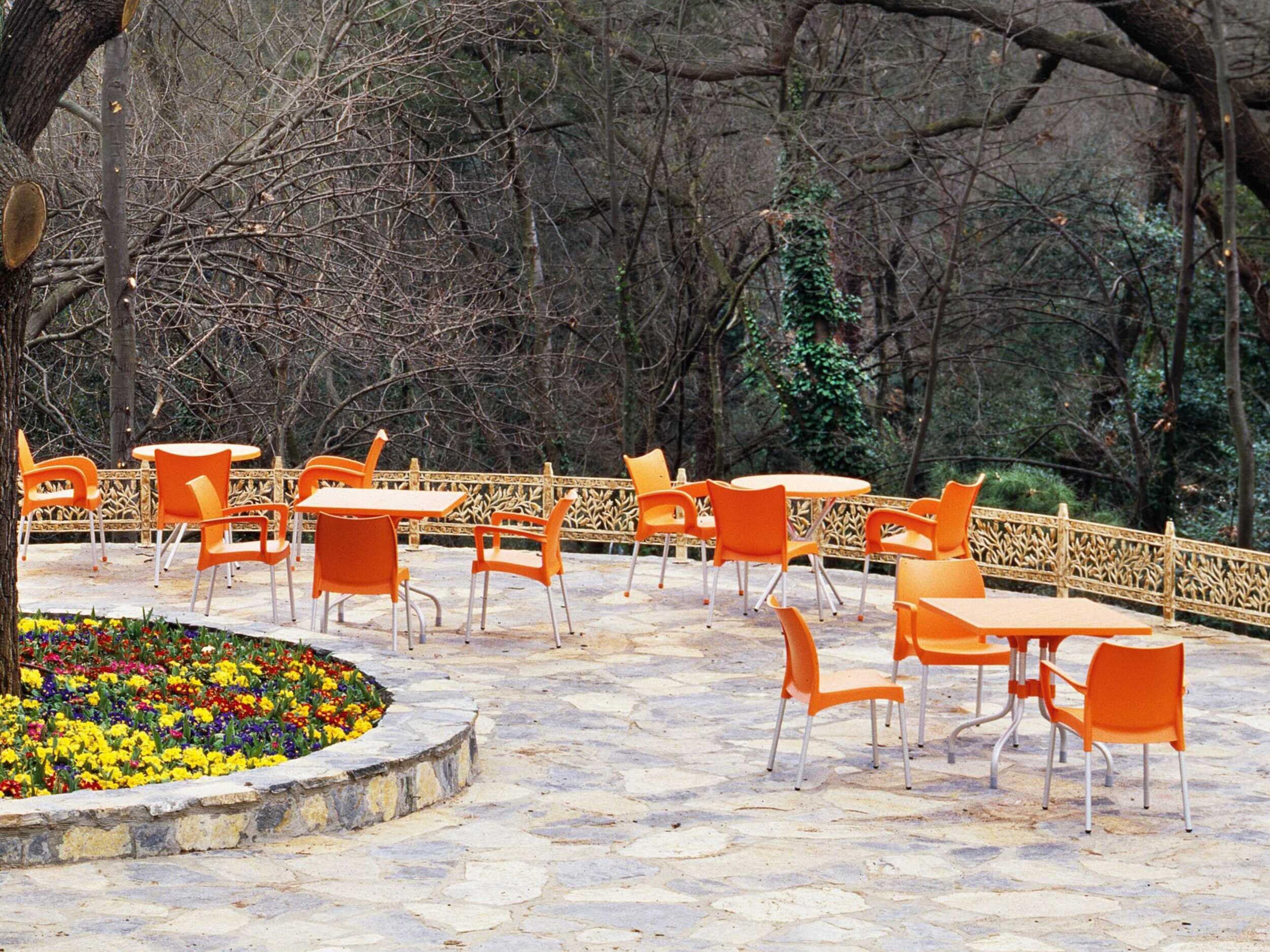 Compamia Forza Orange Aluminum Square Umbrella Hole Dining Table