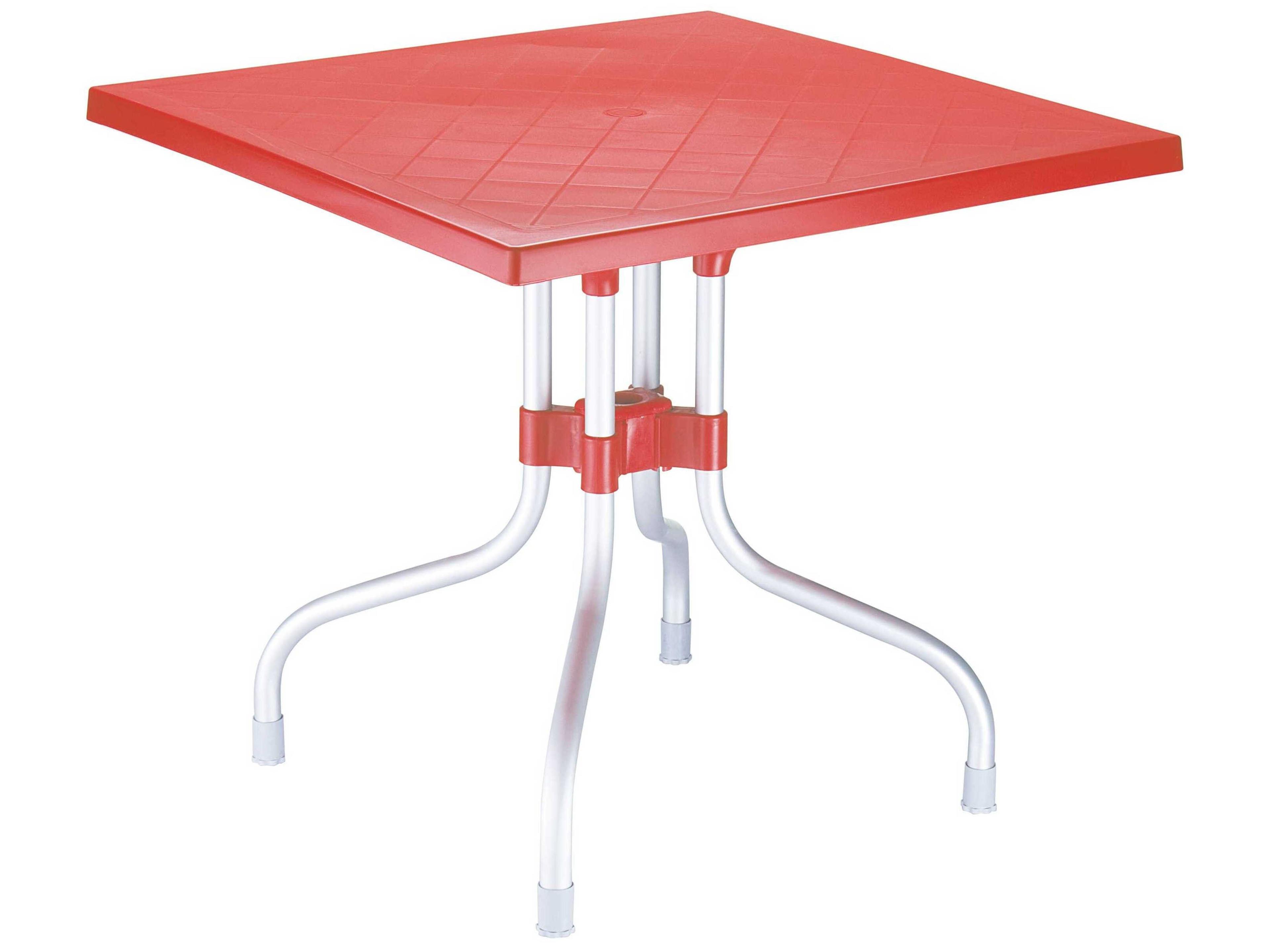 Forza Red Aluminum Square Umbrella Hole Dining Table