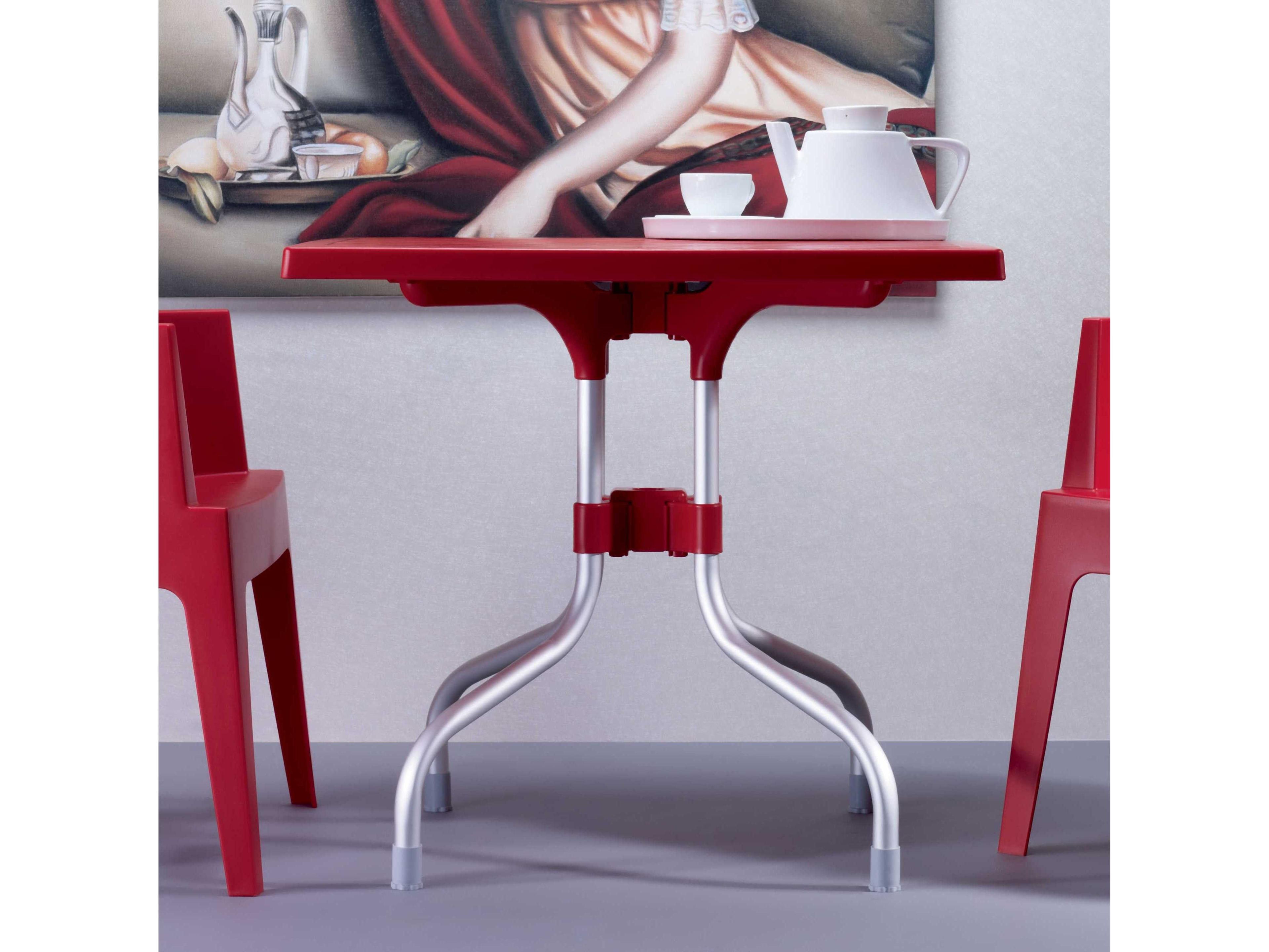 Compamia Forza Red Aluminum Square Umbrella Hole Dining Table