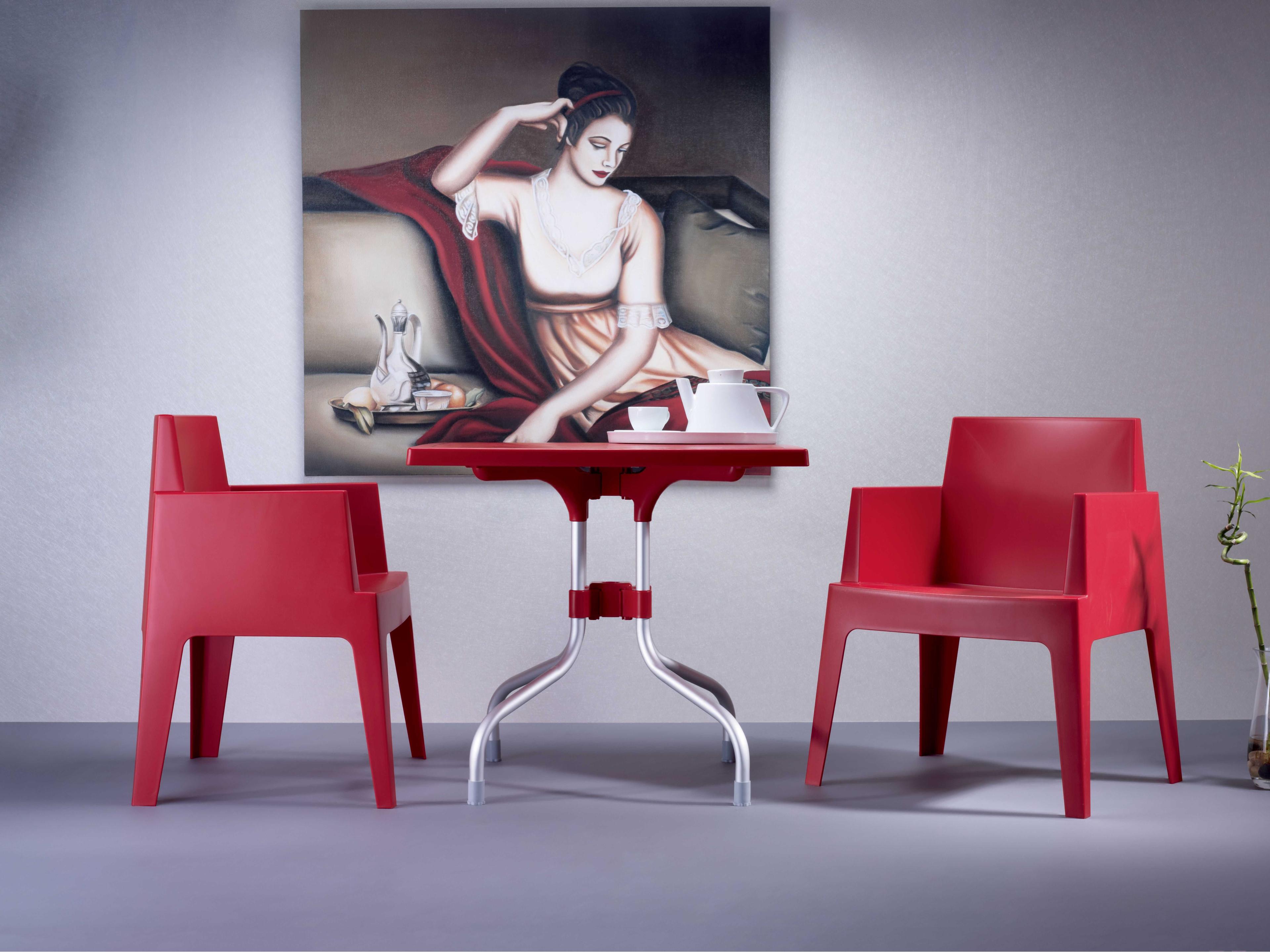 Compamia Forza Red Aluminum Square Umbrella Hole Dining Table