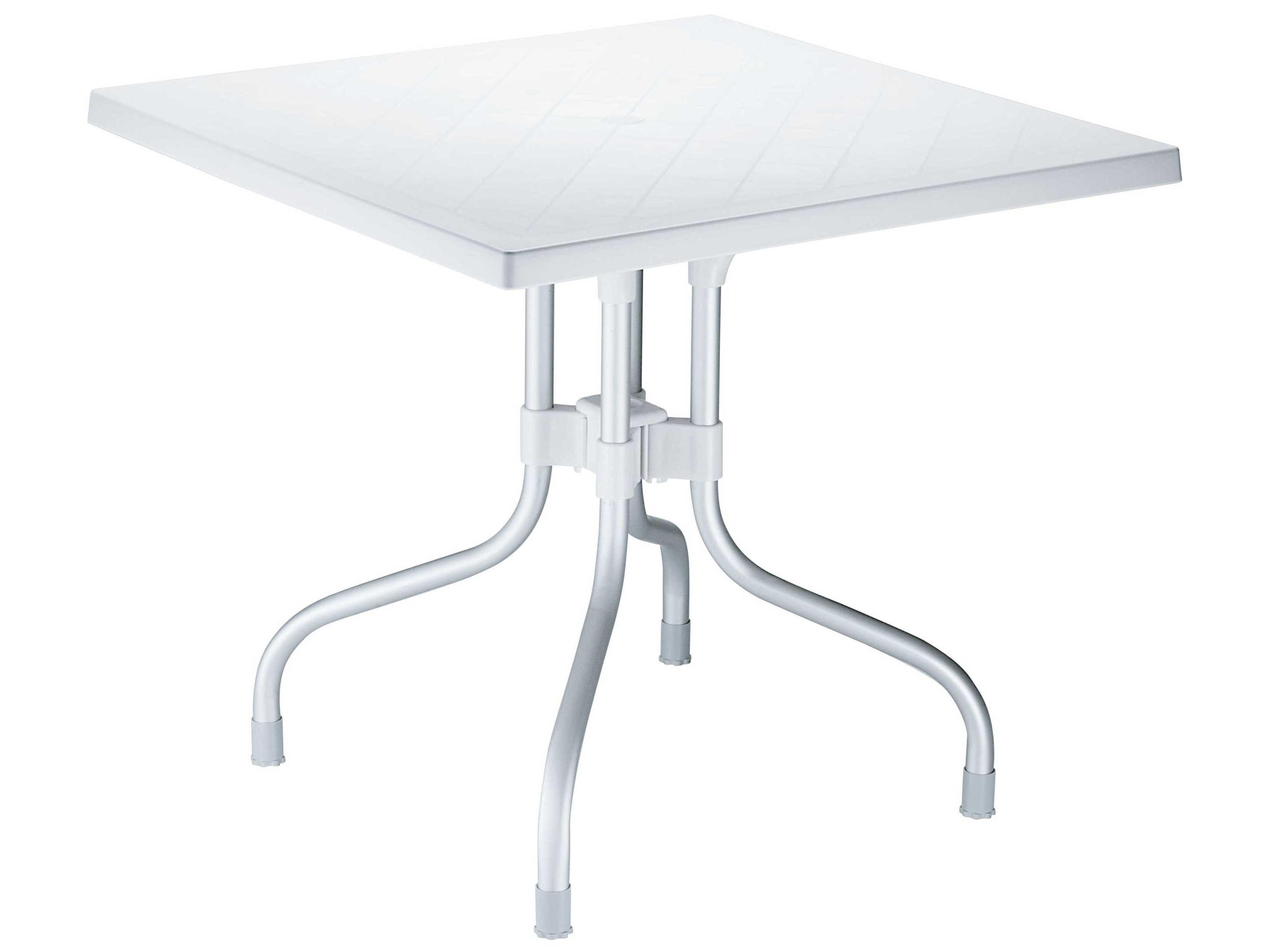 Forza Silver Aluminum Square Umbrella Hole Dining Table
