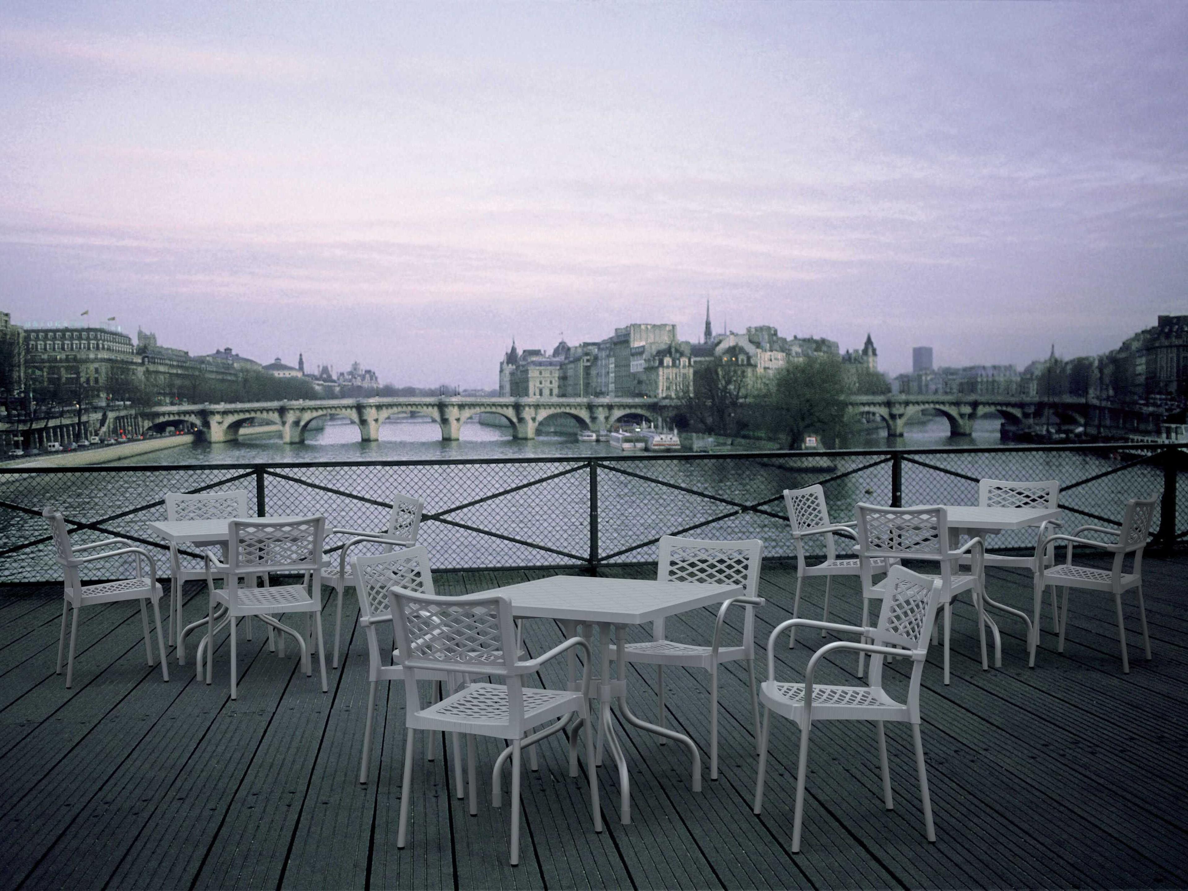 Compamia Forza Silver Aluminum Square Umbrella Hole Dining Table