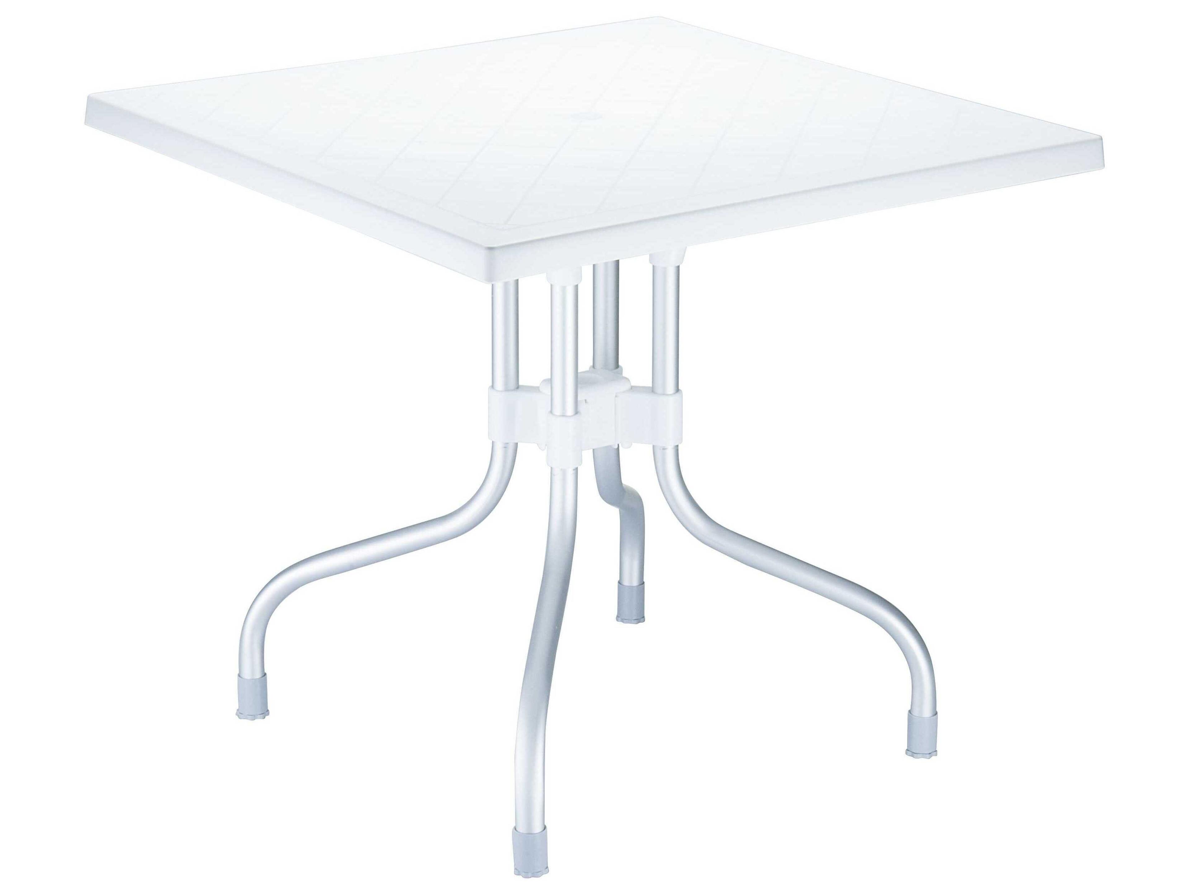 Forza White Aluminum Square Umbrella Hole Dining Table