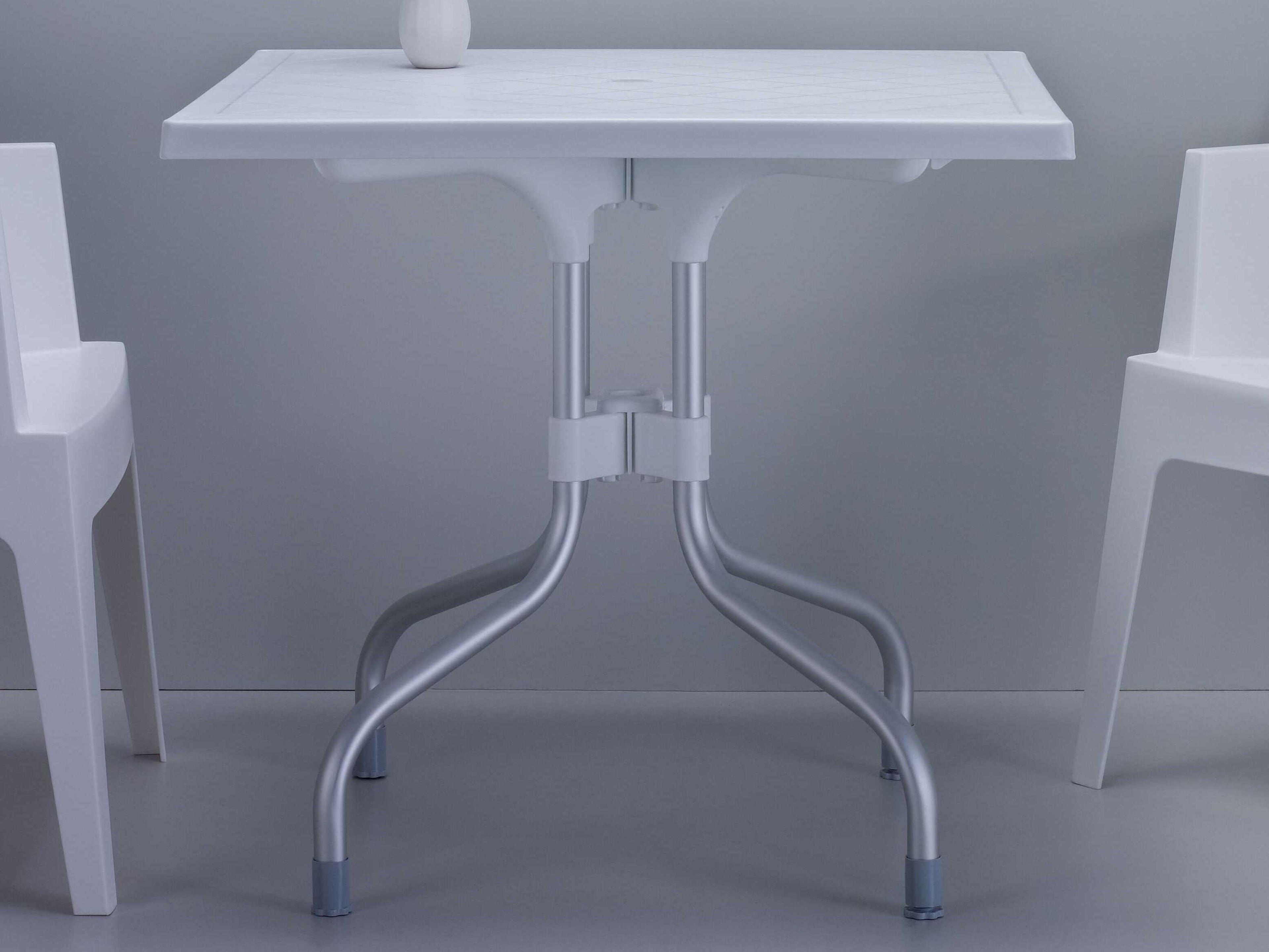 Compamia Forza White Aluminum Square Umbrella Hole Dining Table