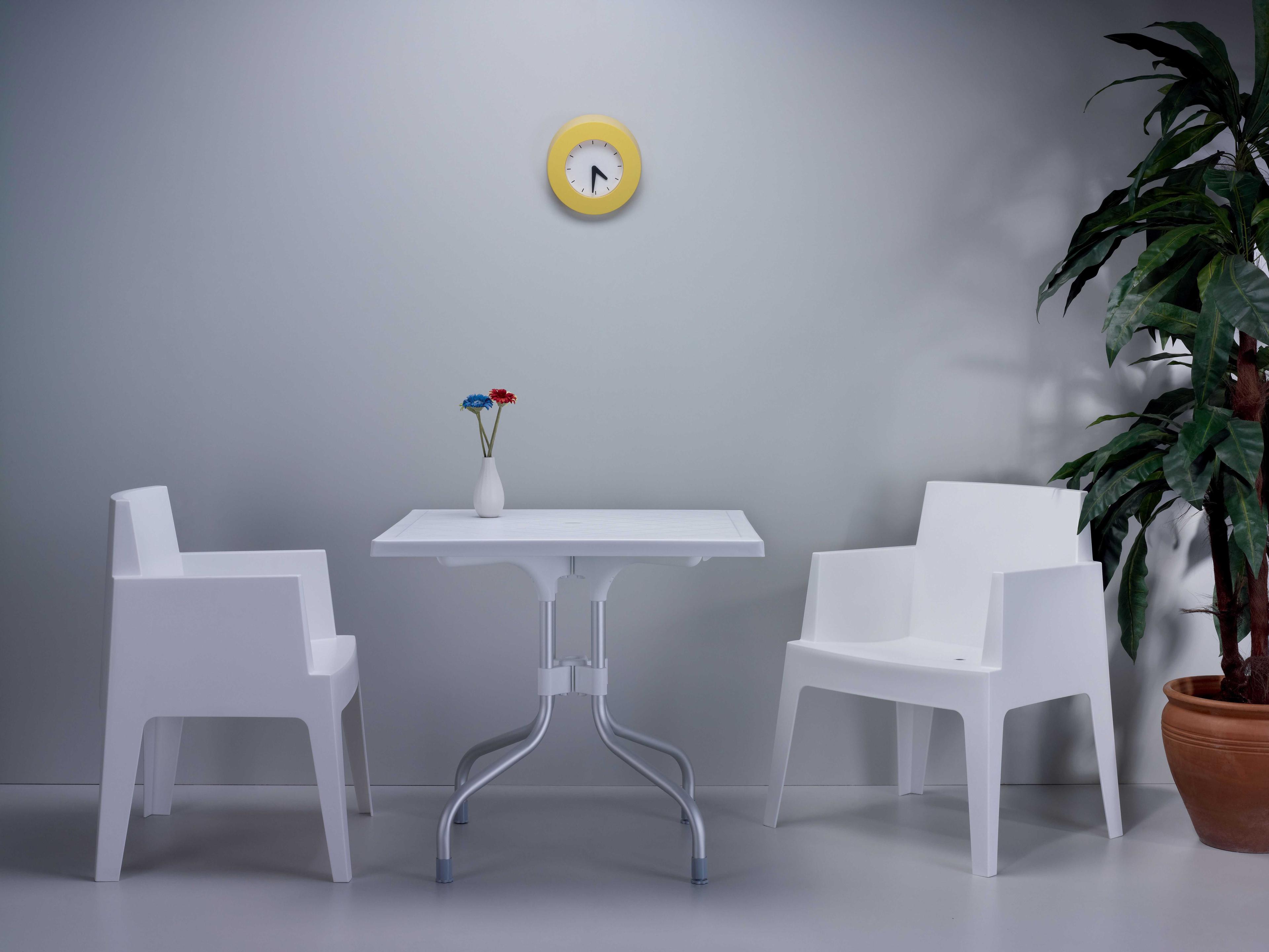 Compamia Forza White Aluminum Square Umbrella Hole Dining Table