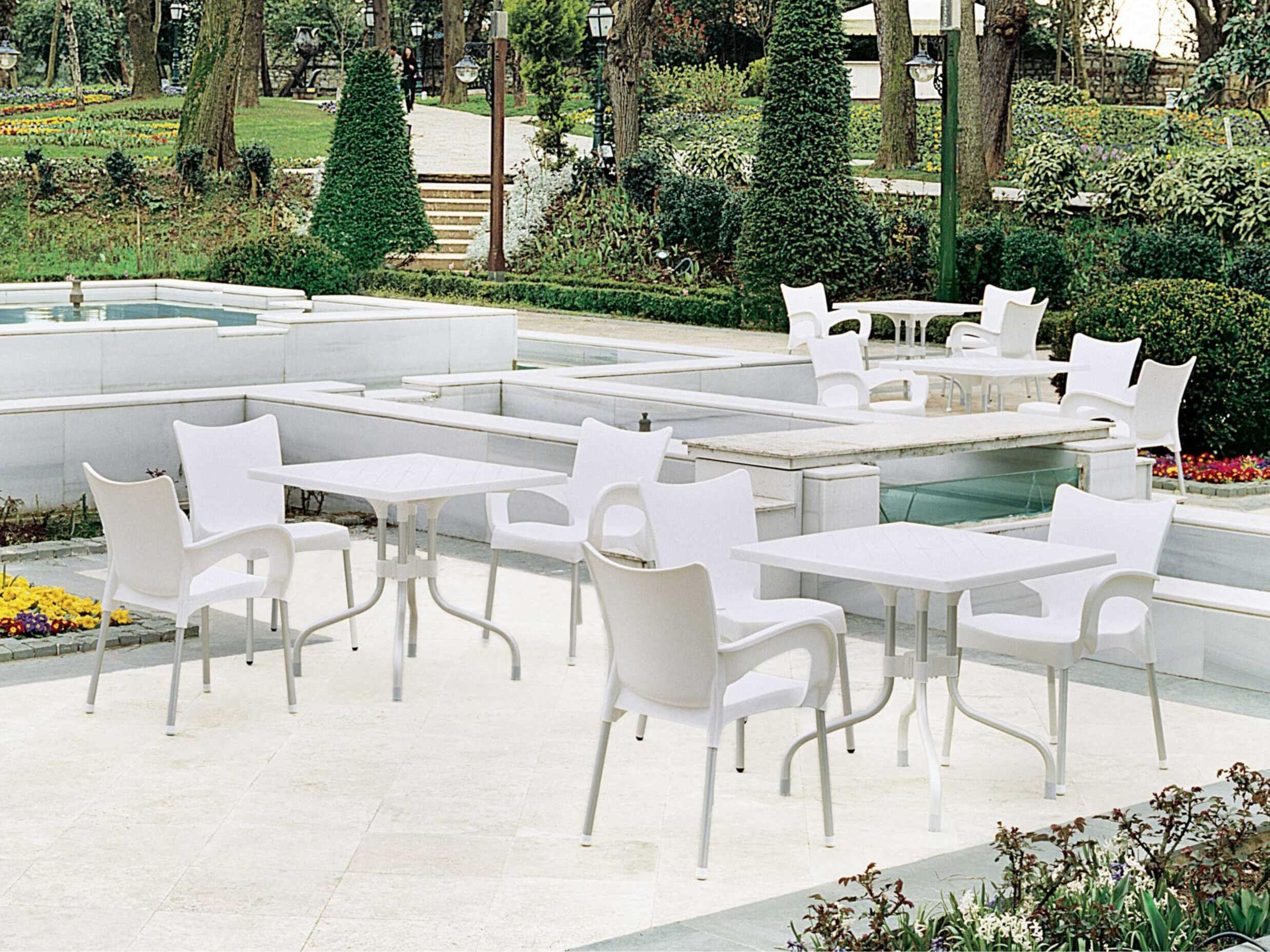 Compamia Forza White Aluminum Square Umbrella Hole Dining Table