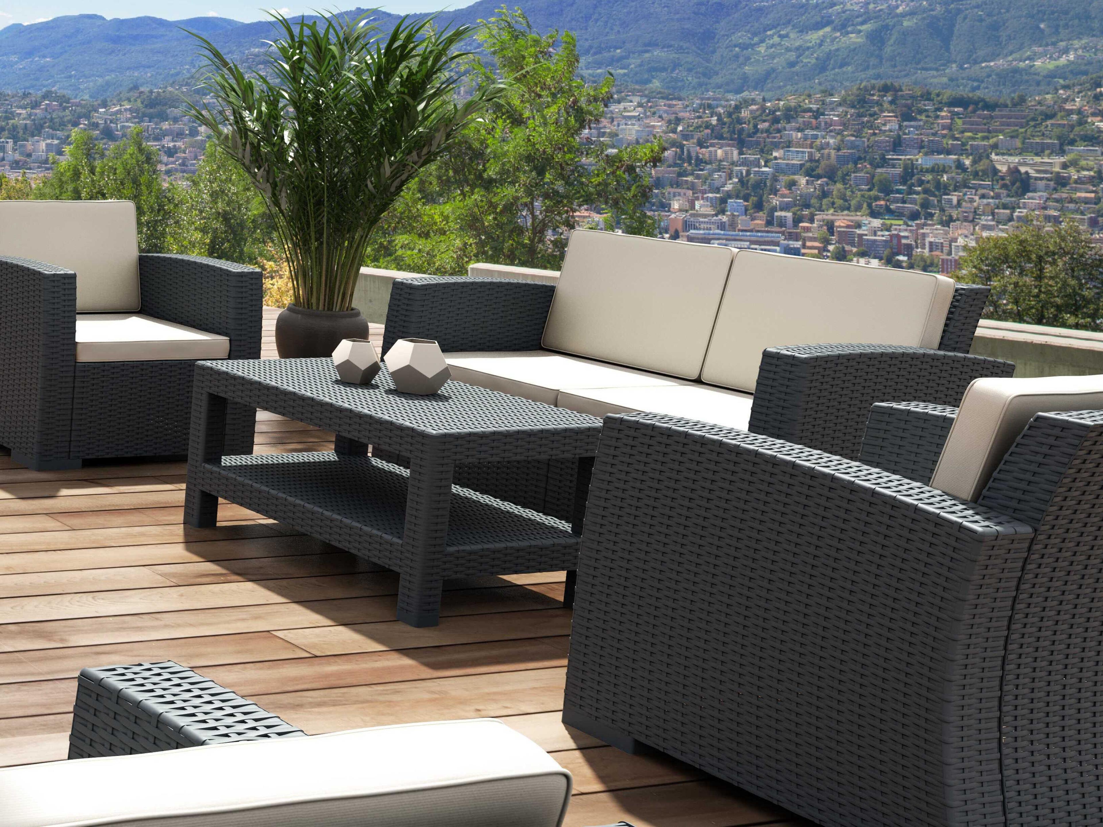 Compamia Monaco Dark Gray Resin Cushion Lounge Set