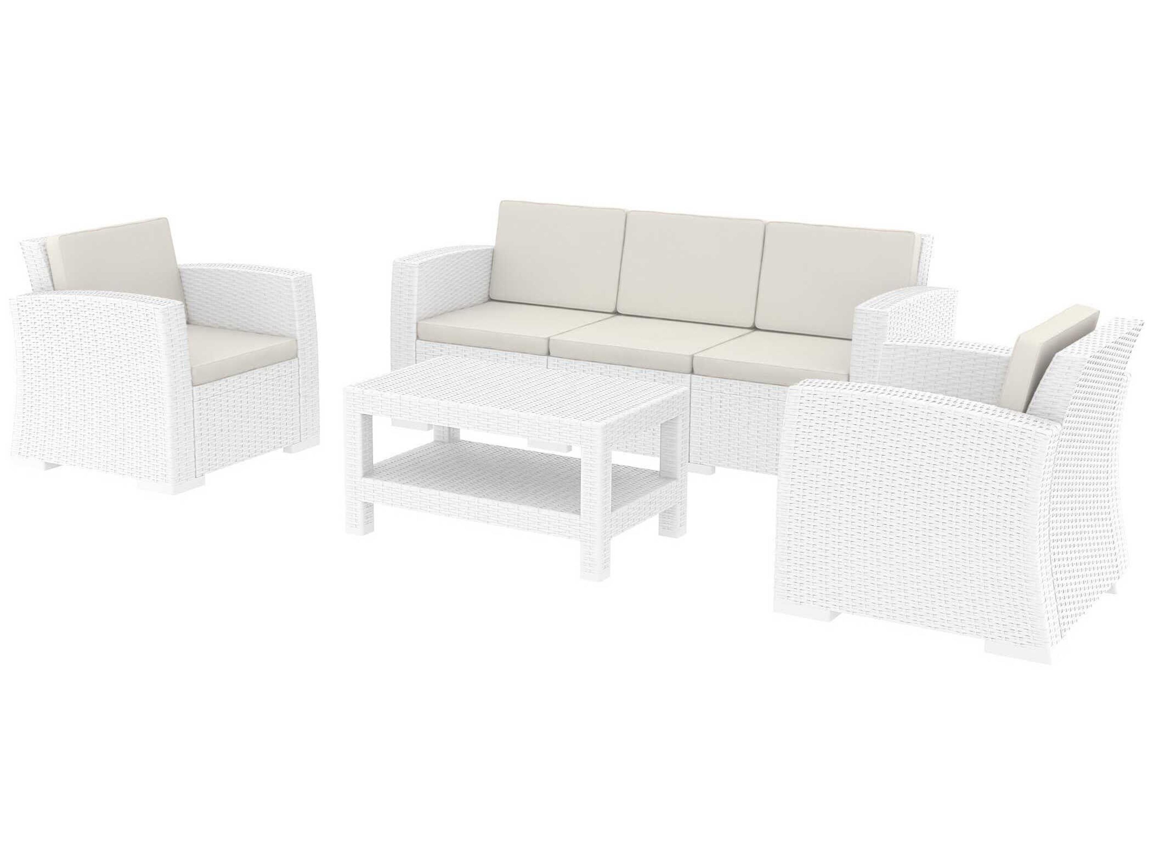Monaco White Resin Cushion Lounge Set