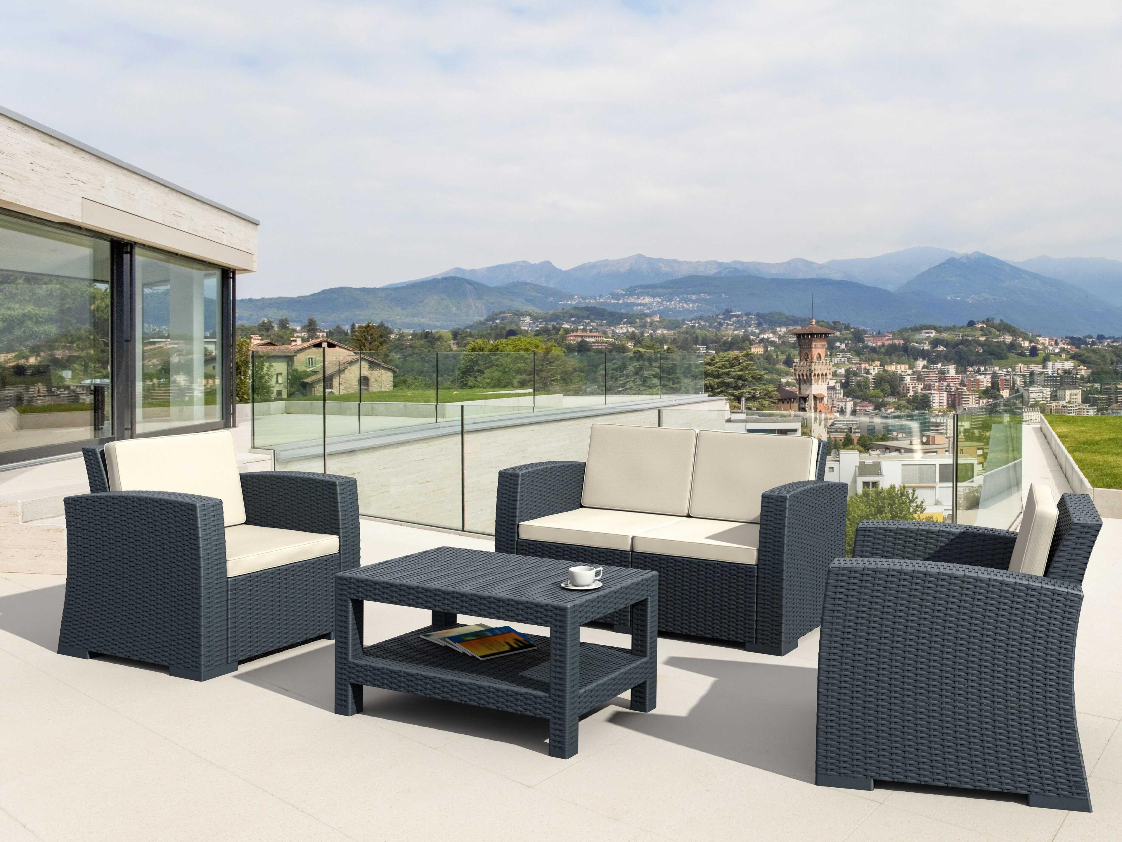 Compamia Monaco Dark Gray Resin Rectangular Coffee Table