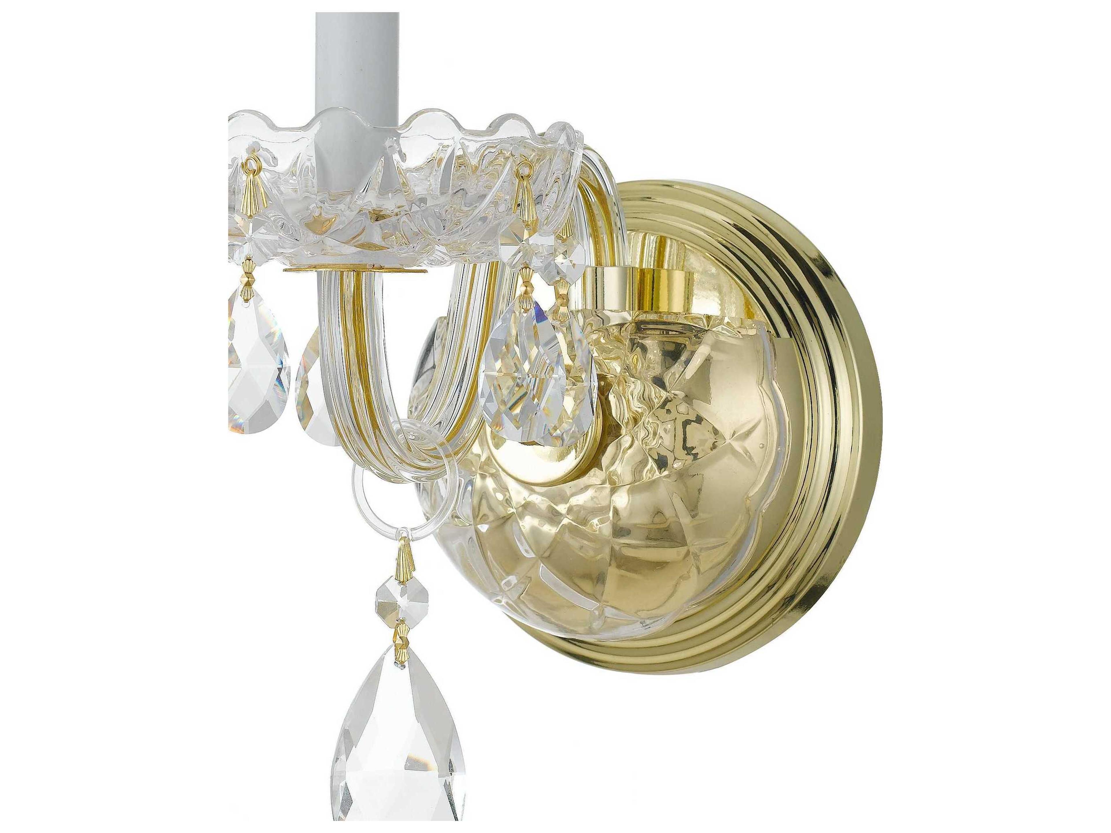 Crystorama Traditional Crystal 1-Light Polished Brass Glass Wall Sconce