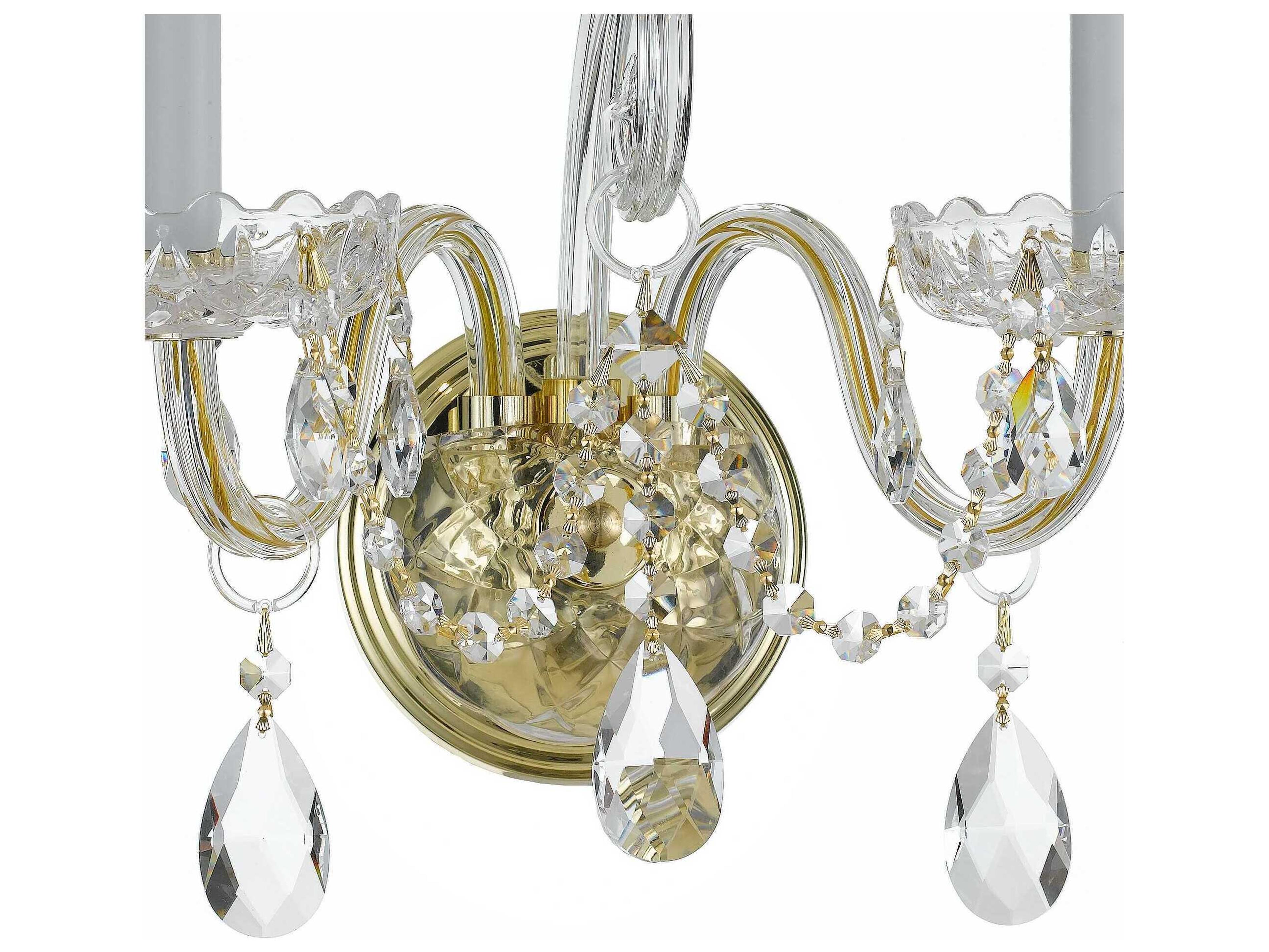 Crystorama Traditional Crystal 2-Light Polished Brass Glass Wall Sconce