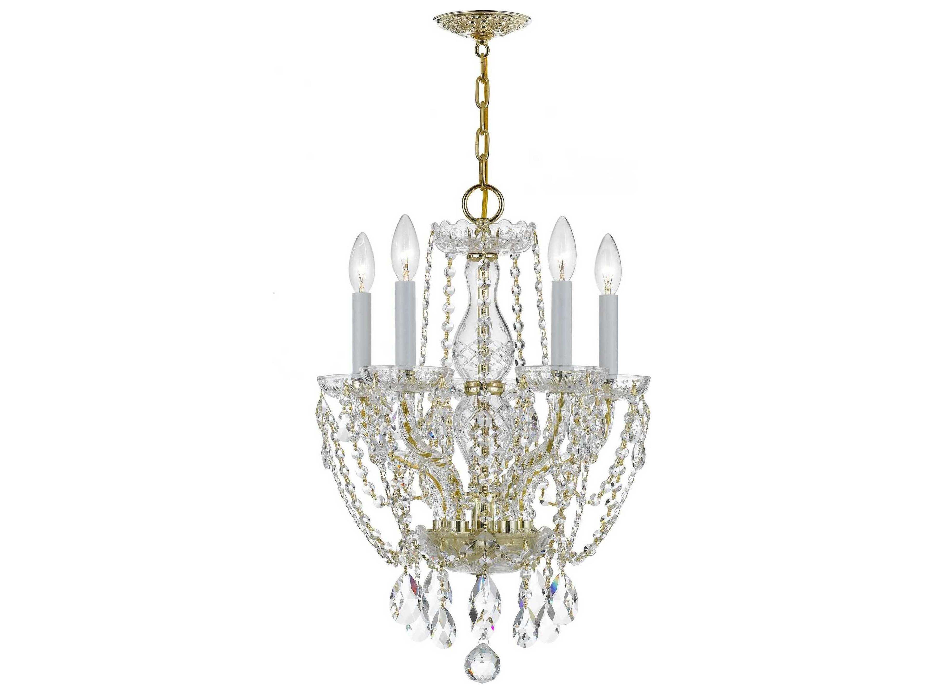 Traditional Crystal 5-Light Brass Glass Candelabra Chandelier