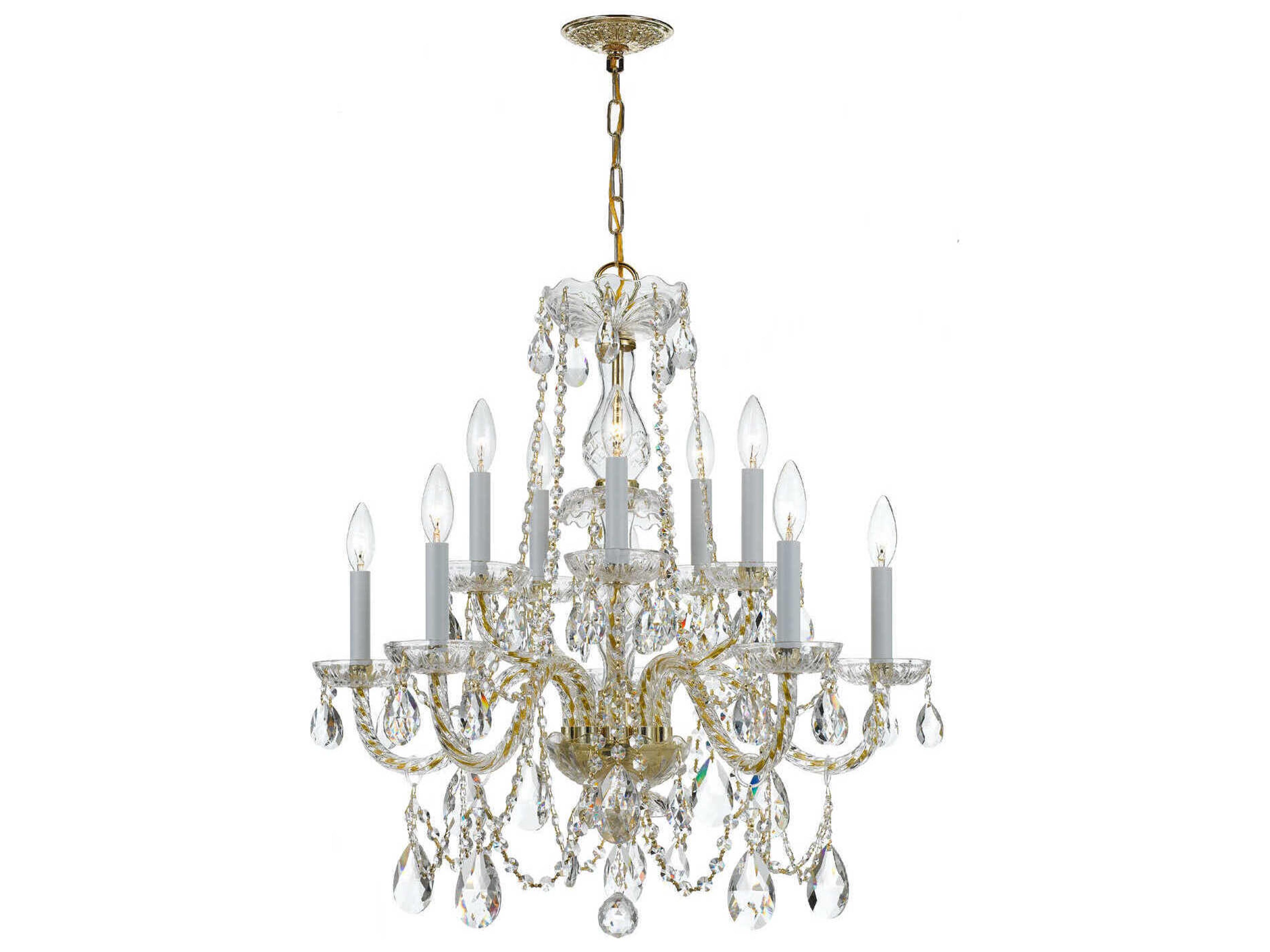 Traditional Crystal 10-Light Brass Glass Candelabra Chandelier