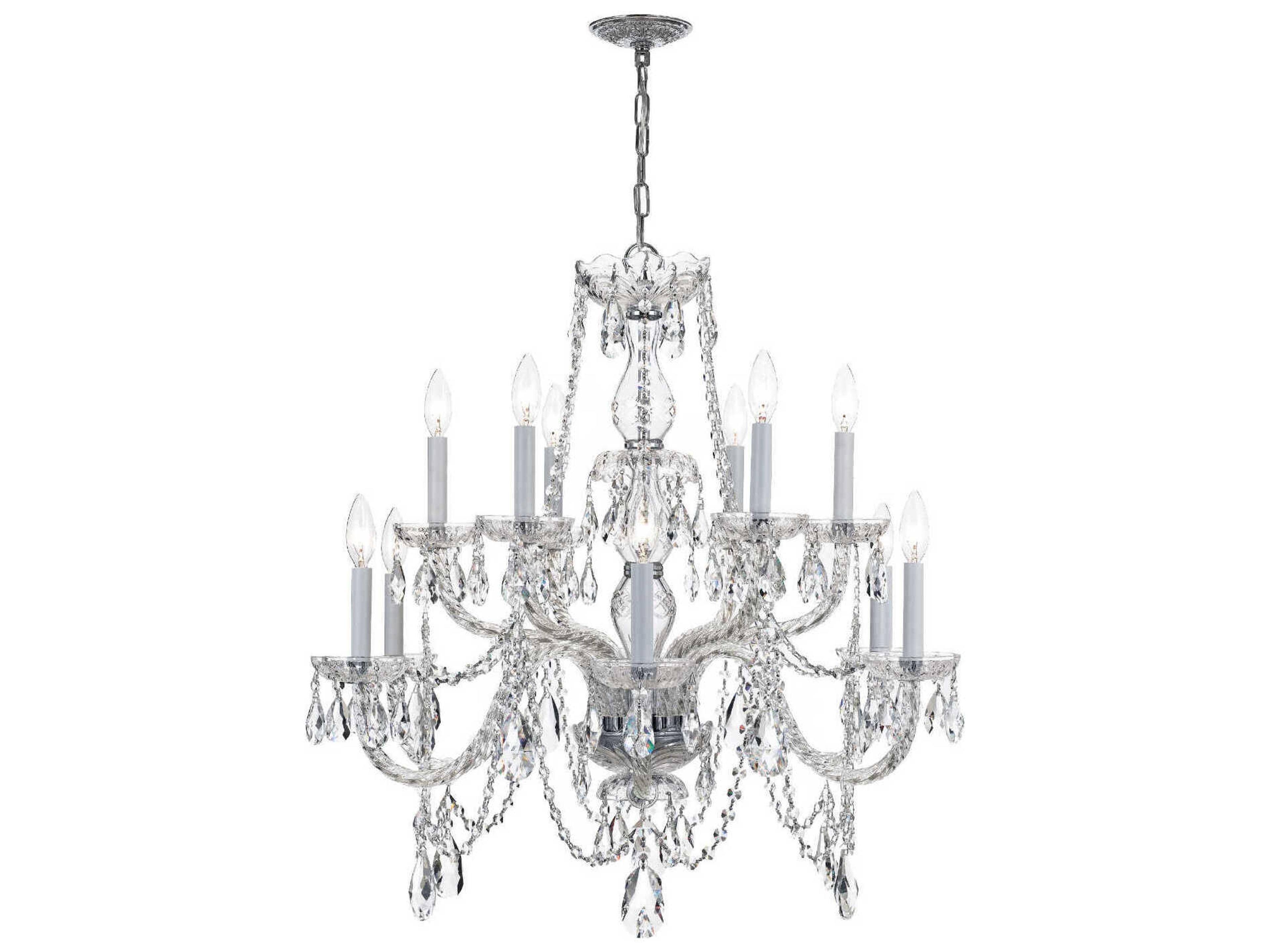 Crystorama Traditional Crystal 12-Light Brass Glass Candelabra Tiered Chandelier