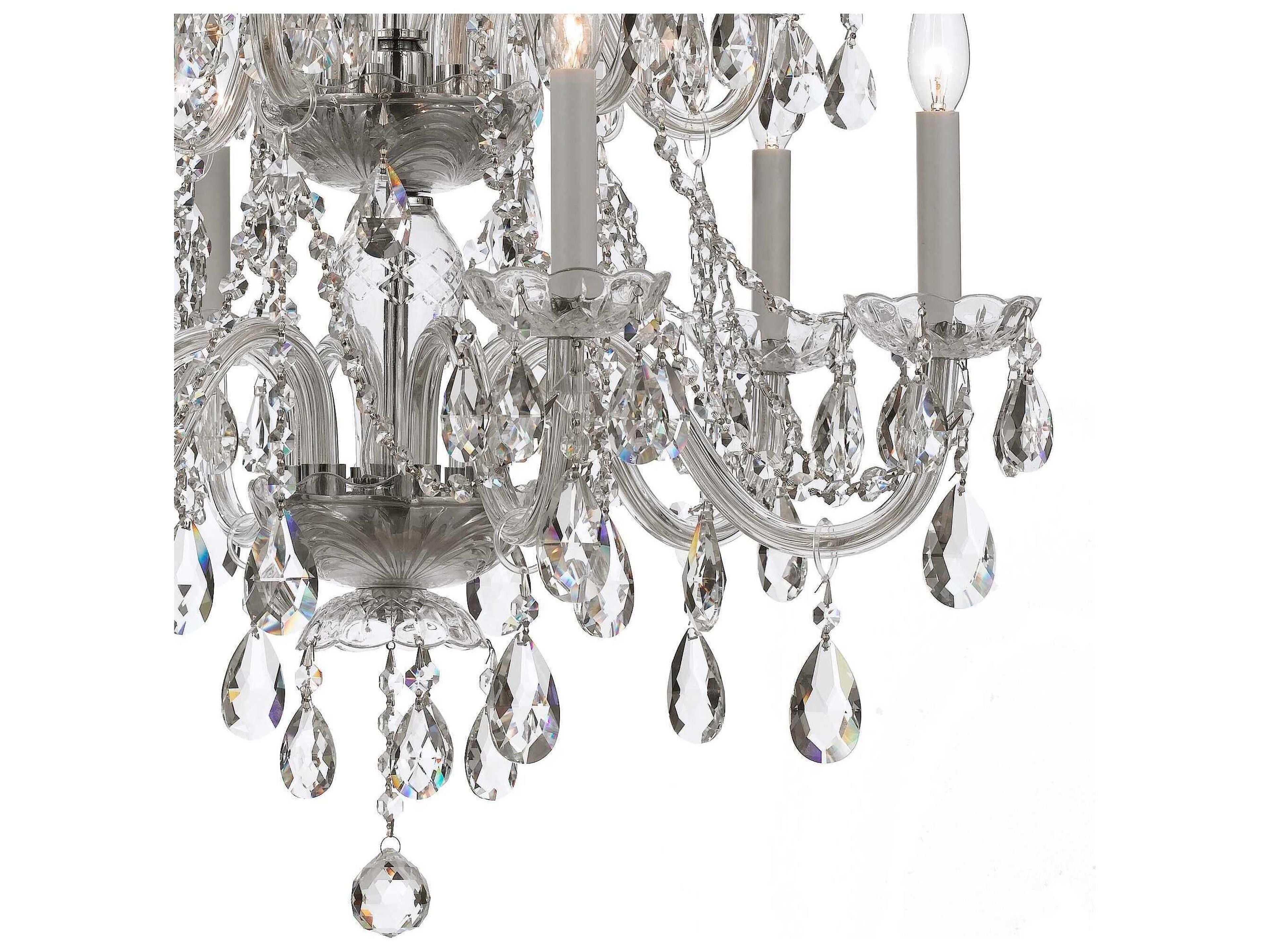 Crystorama Traditional Crystal 12-Light Brass Glass Candelabra Tiered Chandelier