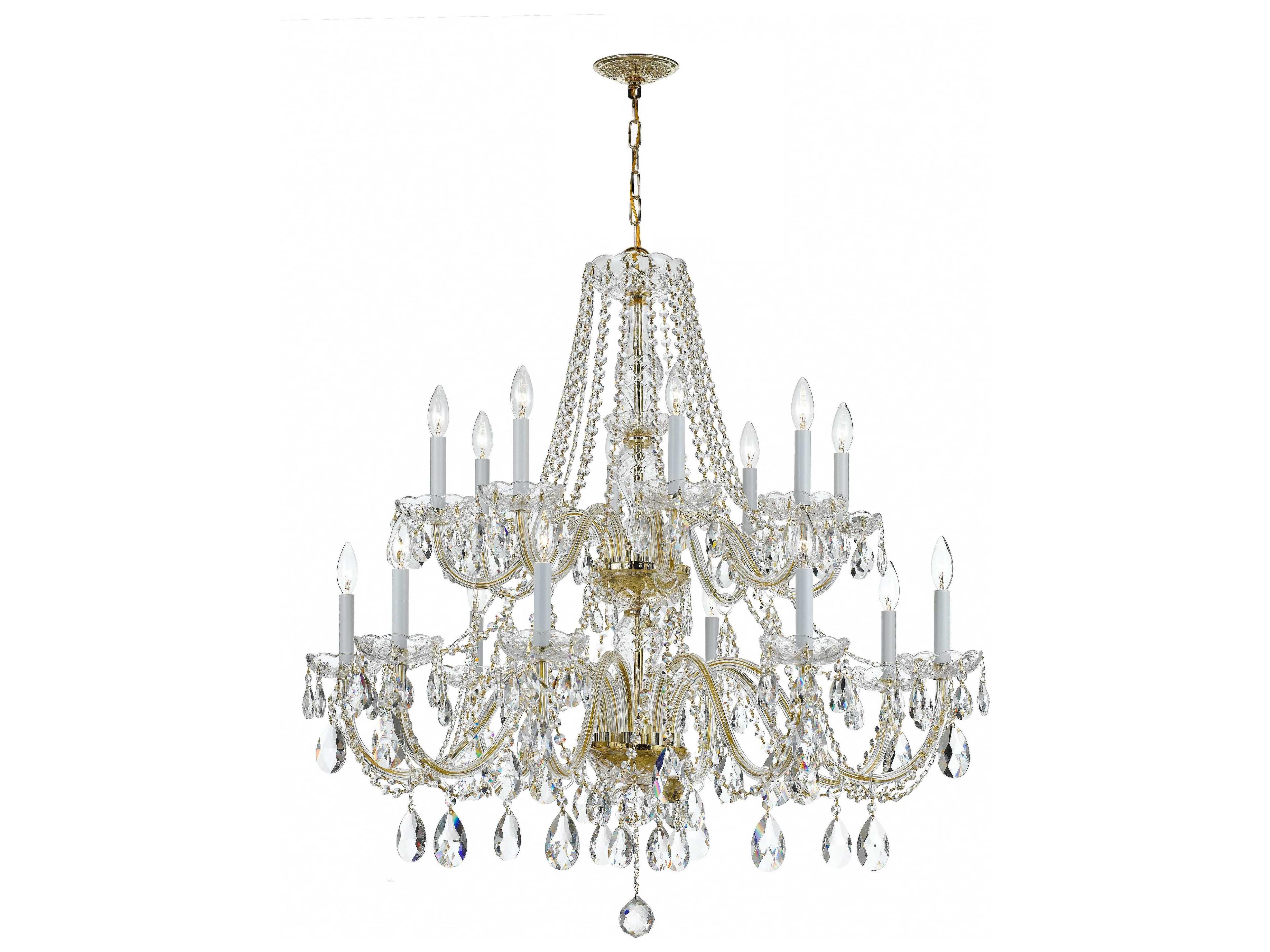 Traditional Crystal 16-Light Brass Glass Candelabra Tiered Chandelier