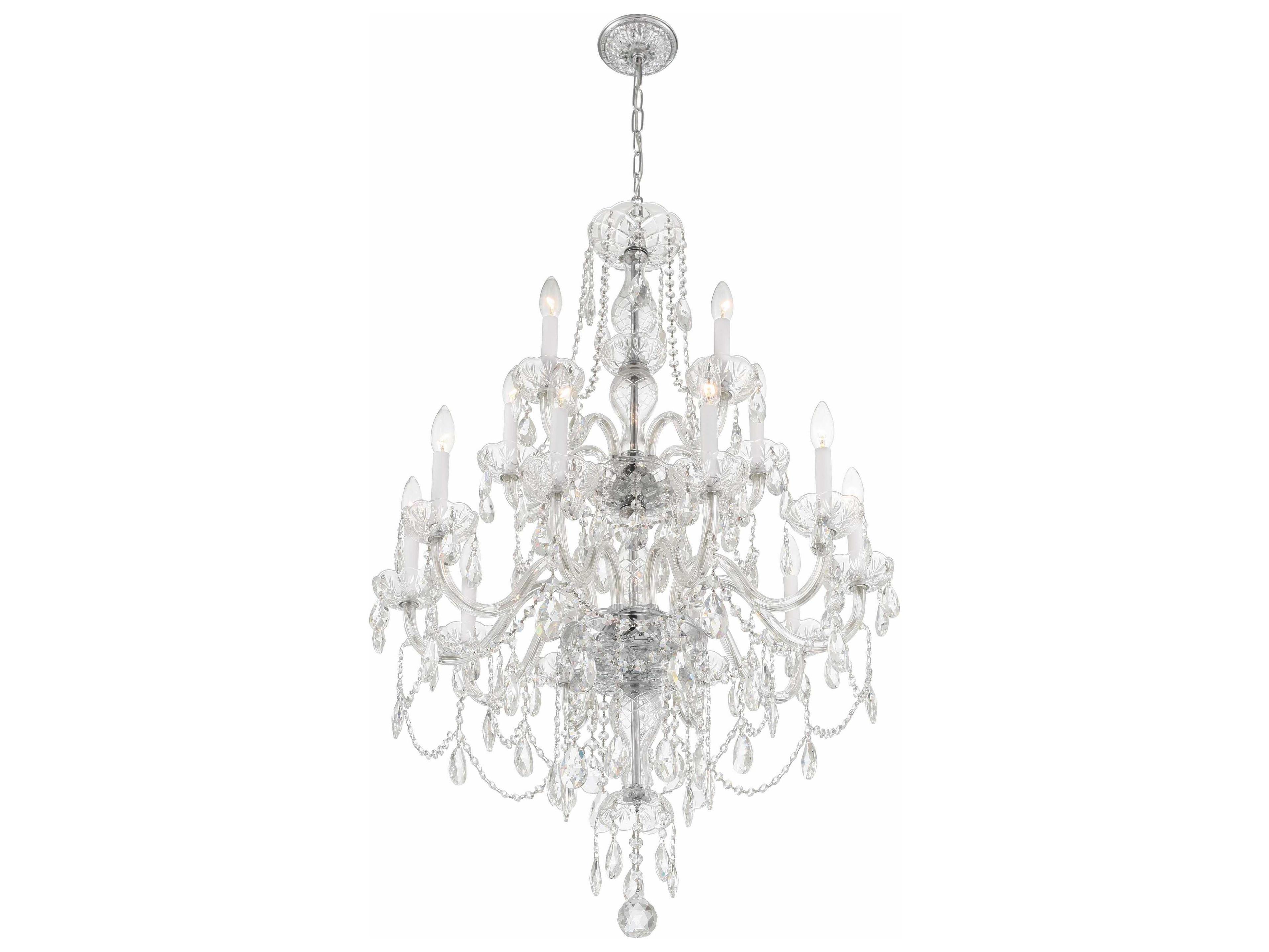 Crystorama Traditional Crystal 15-Light Polished Chrome Glass Candelabra Chandelier
