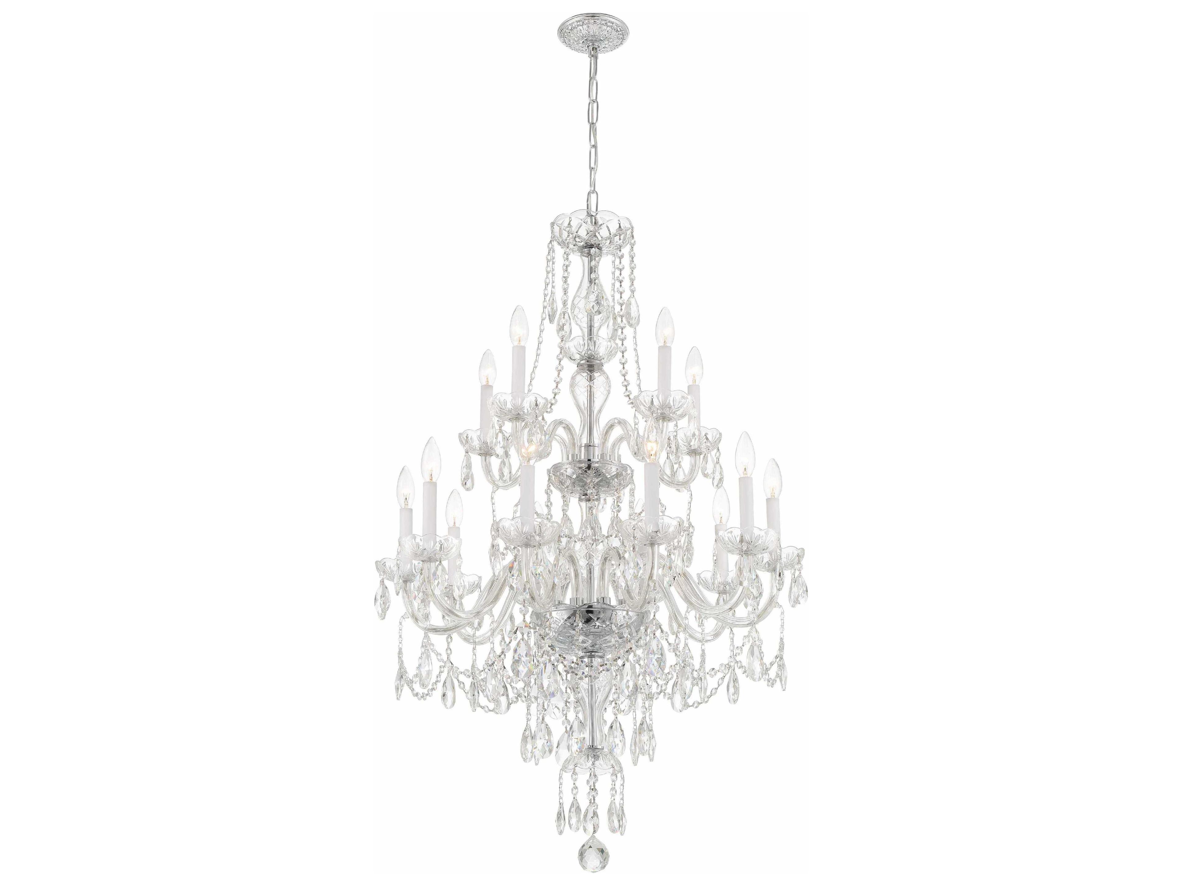 Crystorama Traditional Crystal 15-Light Polished Chrome Glass Candelabra Chandelier