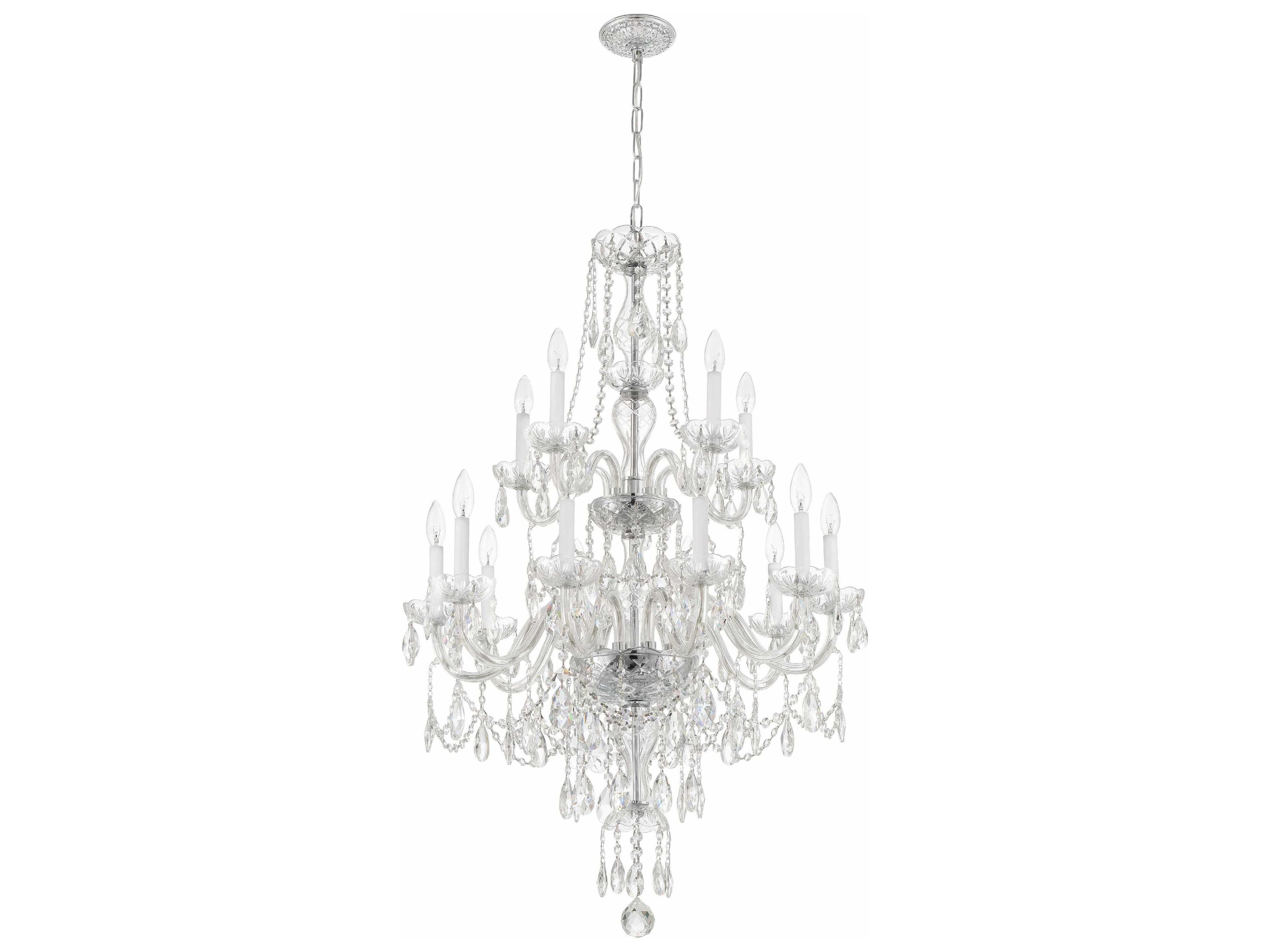 Crystorama Traditional Crystal 15-Light Polished Chrome Glass Candelabra Chandelier