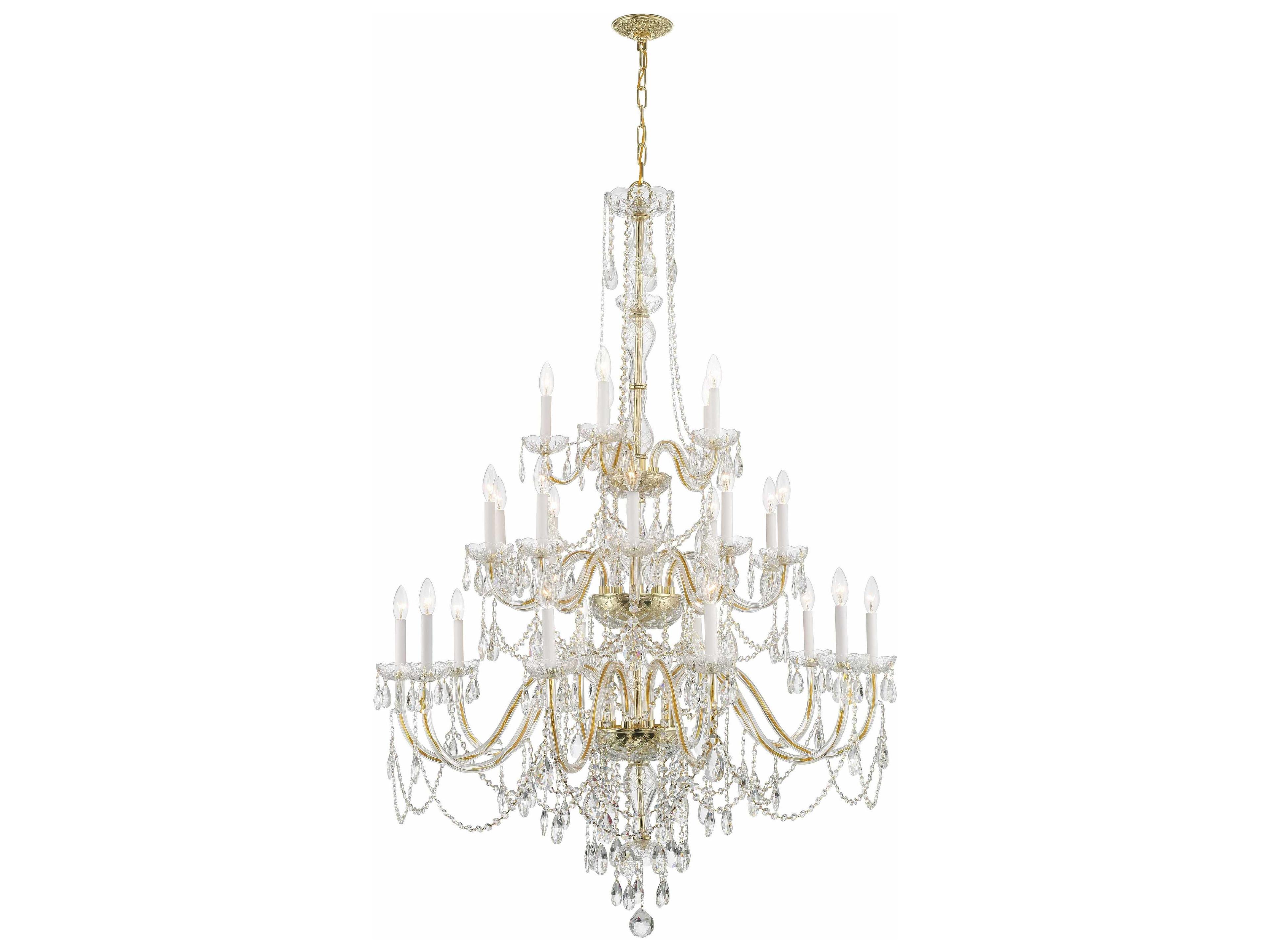 Traditional Crystal 25-Light Polished Brass Chrome Glass Candelabra Chandelier